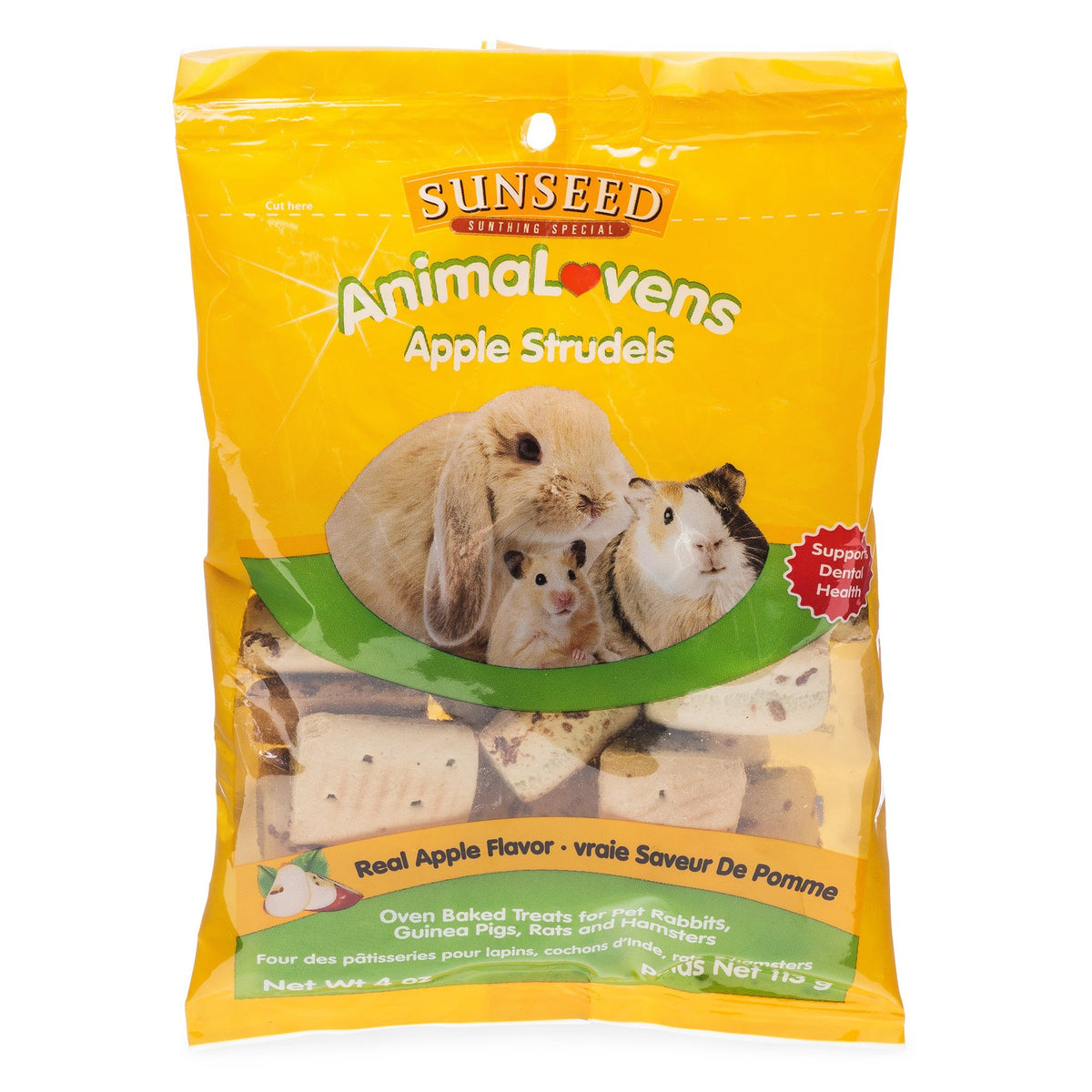 Sunseed Animalovens Apple Strudels, 4 Ounces, Treats For Rabbits Guinea Pigs Rats And Hamsters