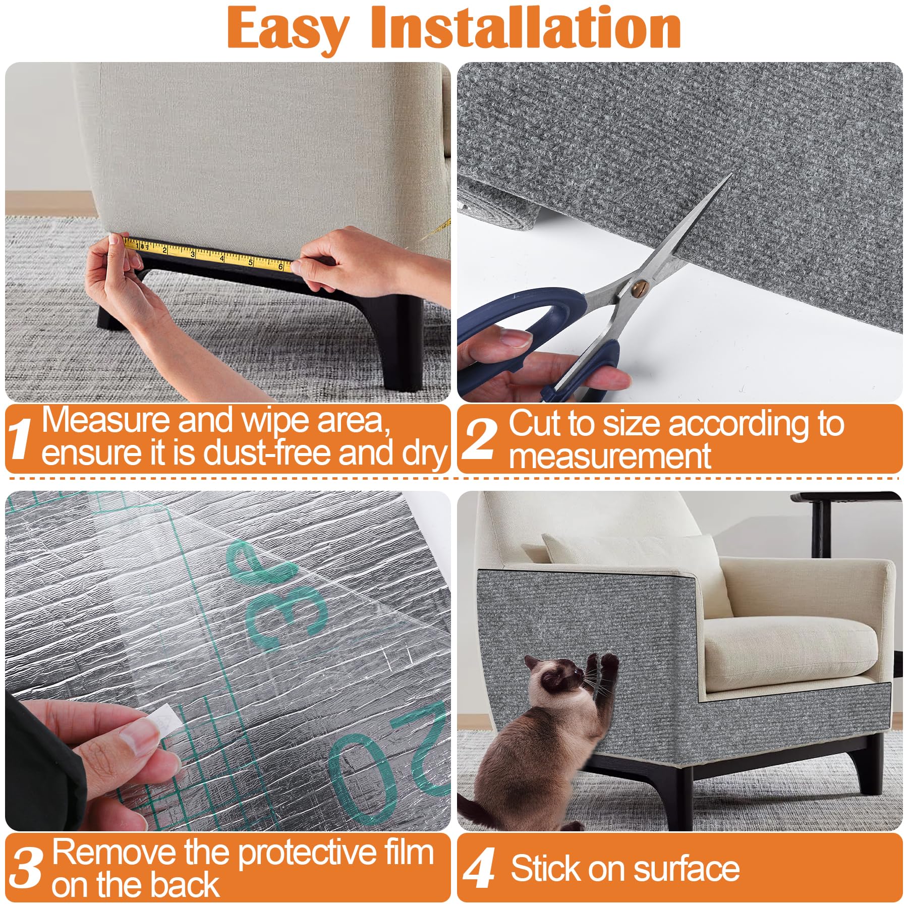Cat Scratch Furniture Protector - 40 X 15.8 Trimmable Self-Adhesive Cats Claws Scratch Pads, Diy Cat Climbing Couch Protecto