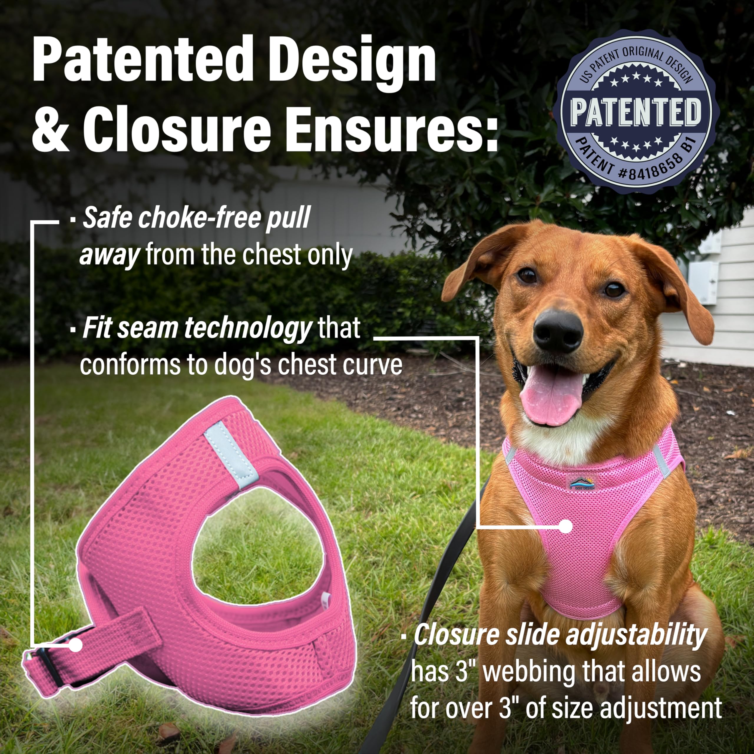 Doggie Design Choke Free Reflective Step In Ultra Harness Pink American River (Xxl)