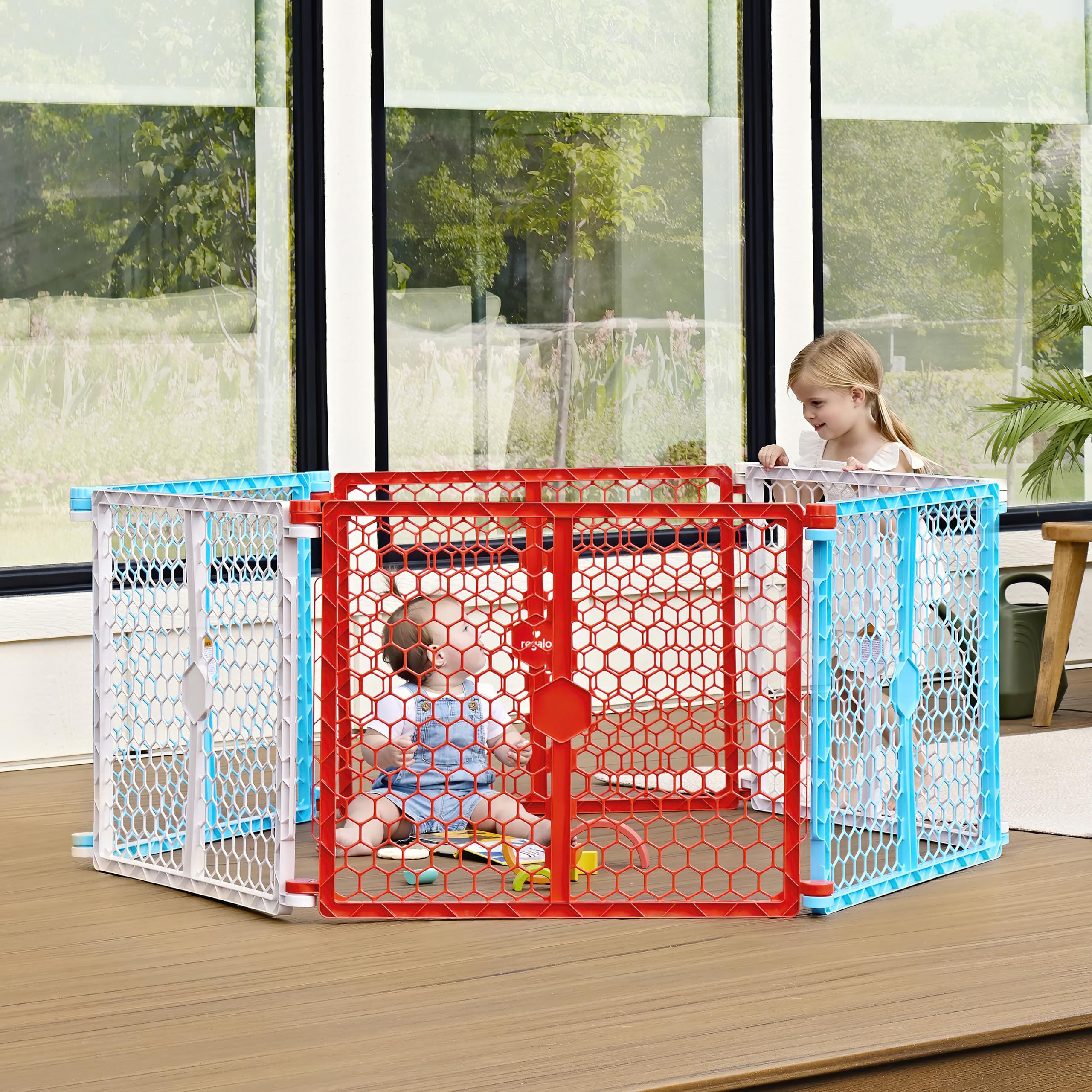 Regalo Safety 192-Inch Super Wide Baby Gate and Play Yard, 2-in-1 Convertible Plastic Baby Gate, Extra Wide Safety Barrier, Hard