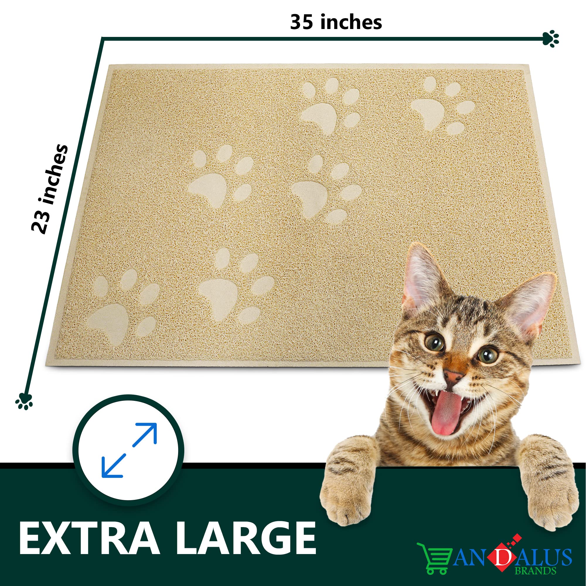 Andalus Premium Cat Litter Mat Pack Of 1-100% Waterproof With Non-Slip Backing Of Litter Box Mat - Soft On Kitty Paws & Easy To Clean Cat Mats For Litter - Beige, Extra-Large (35' X 23')