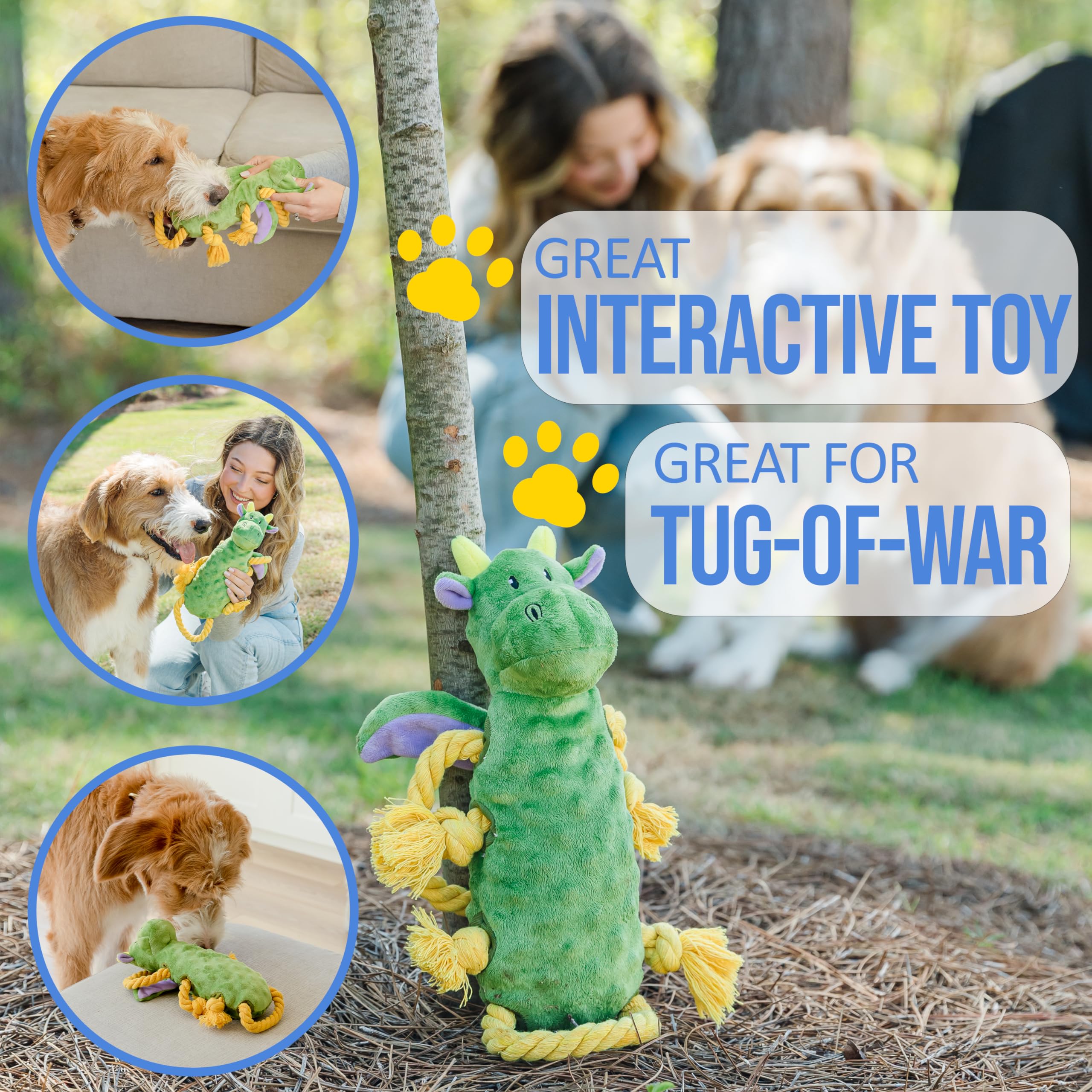 Everyday Joy Squeaky Dog Stuffed Animals Chew Toy, Crinkle Paper Tug Of War Rope Plush Dog Toy, Soft Tough Squeaker Dog Entertai