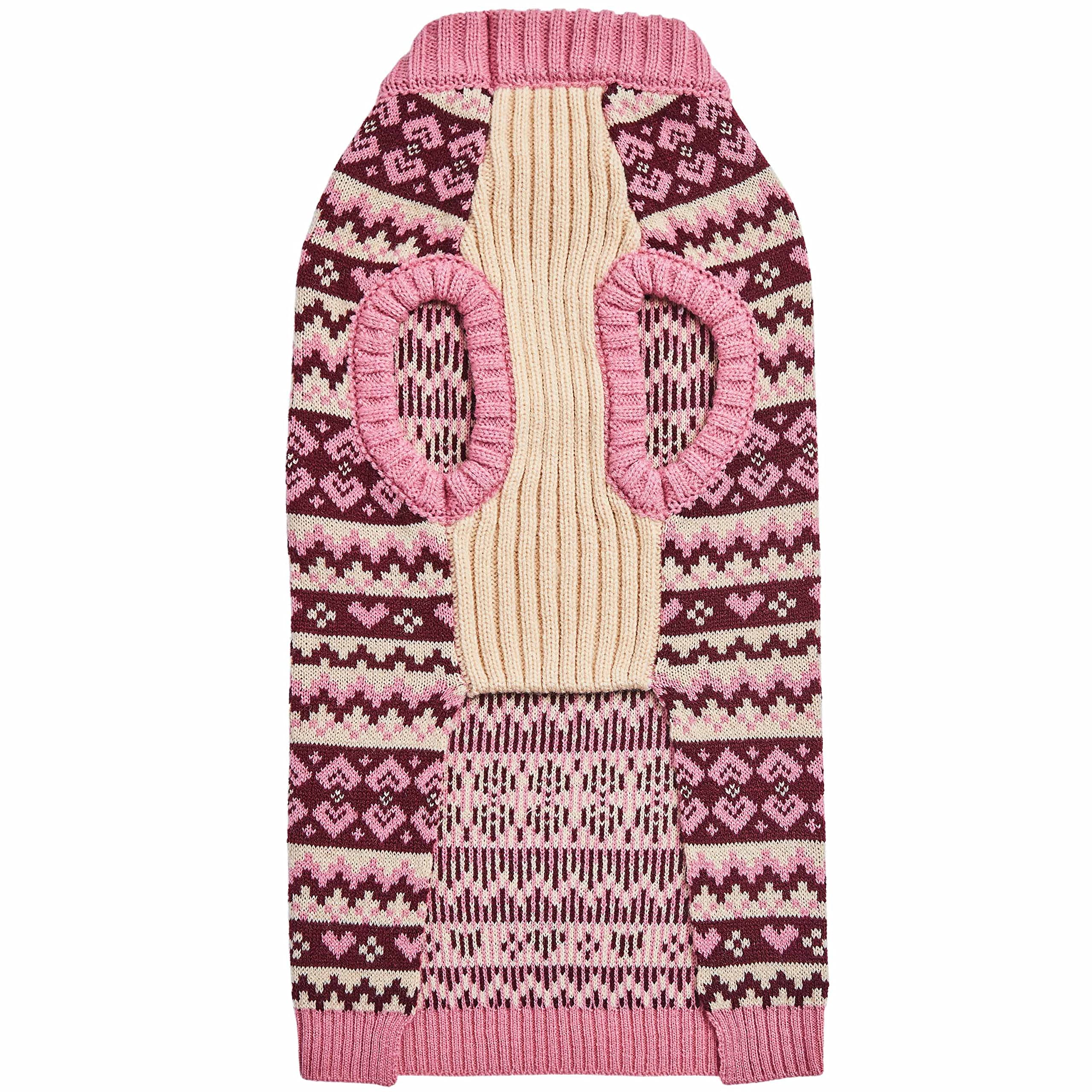 Blueberry Pet Heart Designer Everyday Turtleneck Fair Isle Fall Winter Pullover Dog Sweater In Pink, Back Length 12', Warm Clothes For Small Dogs