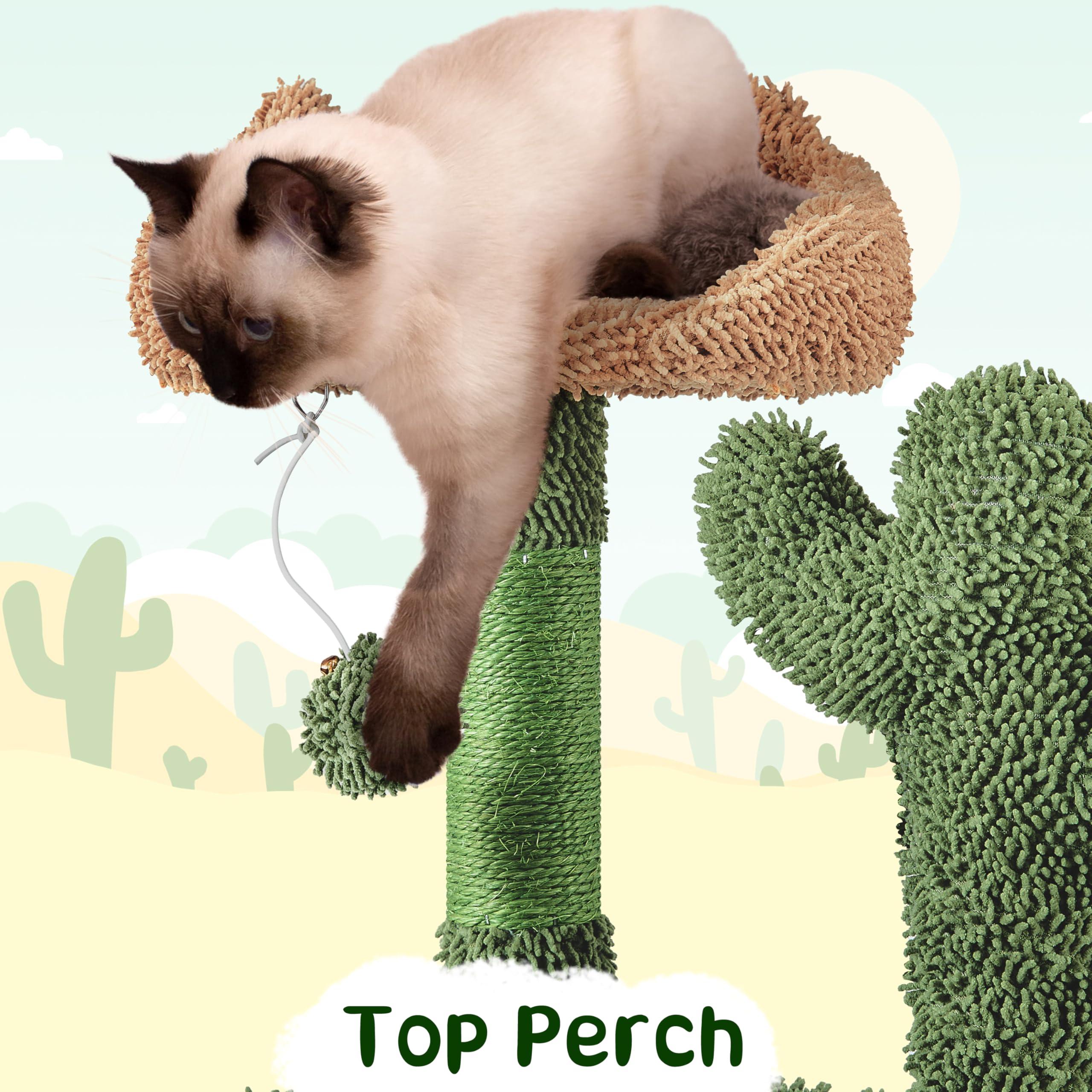 Yaheetech Cactus Cat Tree, 53.5In Cat Tower For Indoor Cats With Sisal Covered Scratching Post, Condo, Plush Perches And Fluffy