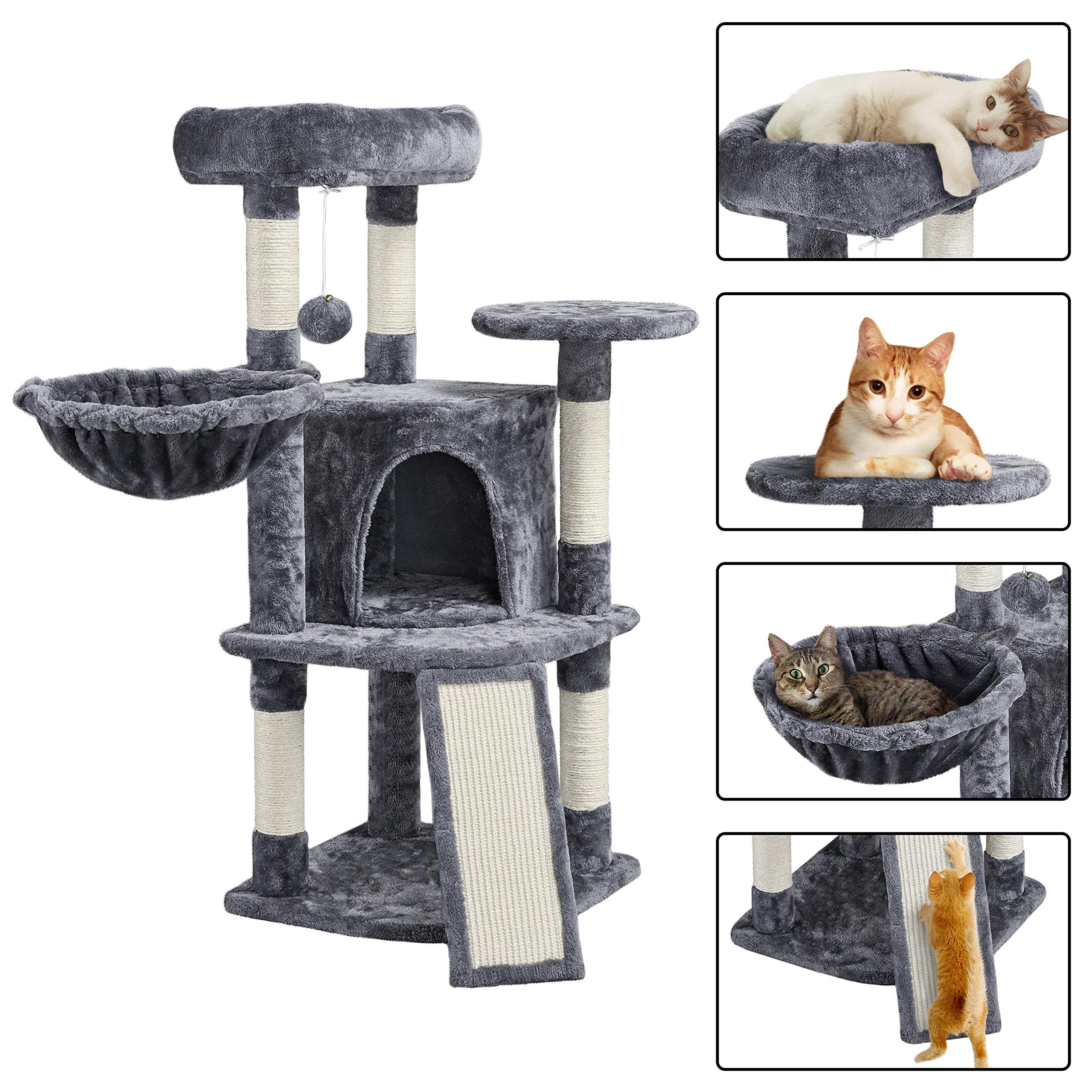 Topeakmart Cat Tree, 42In Multi-Level Cat Furniture With Perch, Scratching Posts, Hammock & Condo, Dark Gray