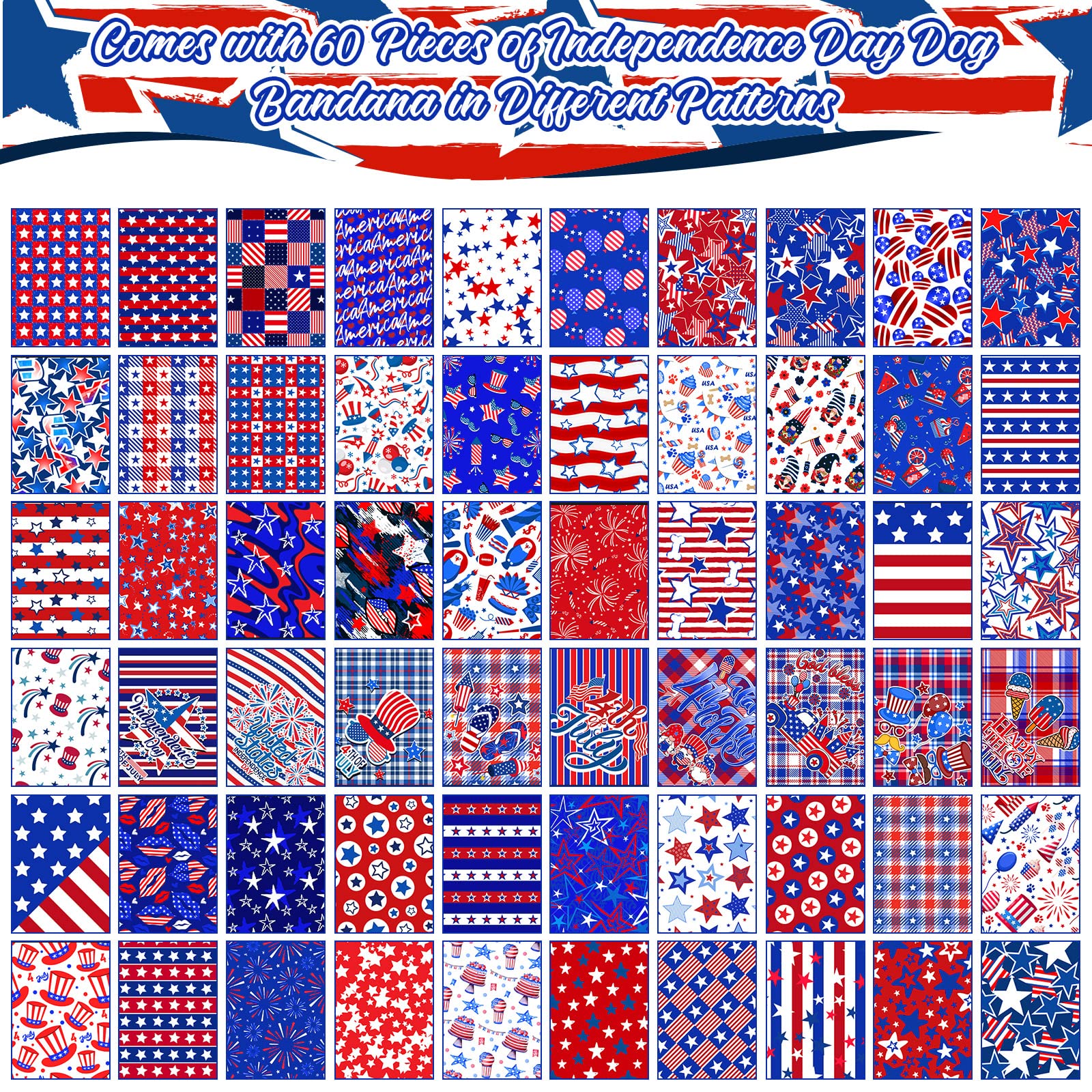 60 Pcs 4Th Of July Dog Bandanas Bulk American Flag Pet Scarf Triangle Bibs Holiday Puppy Neckerchief Washable Adjustable Patriot