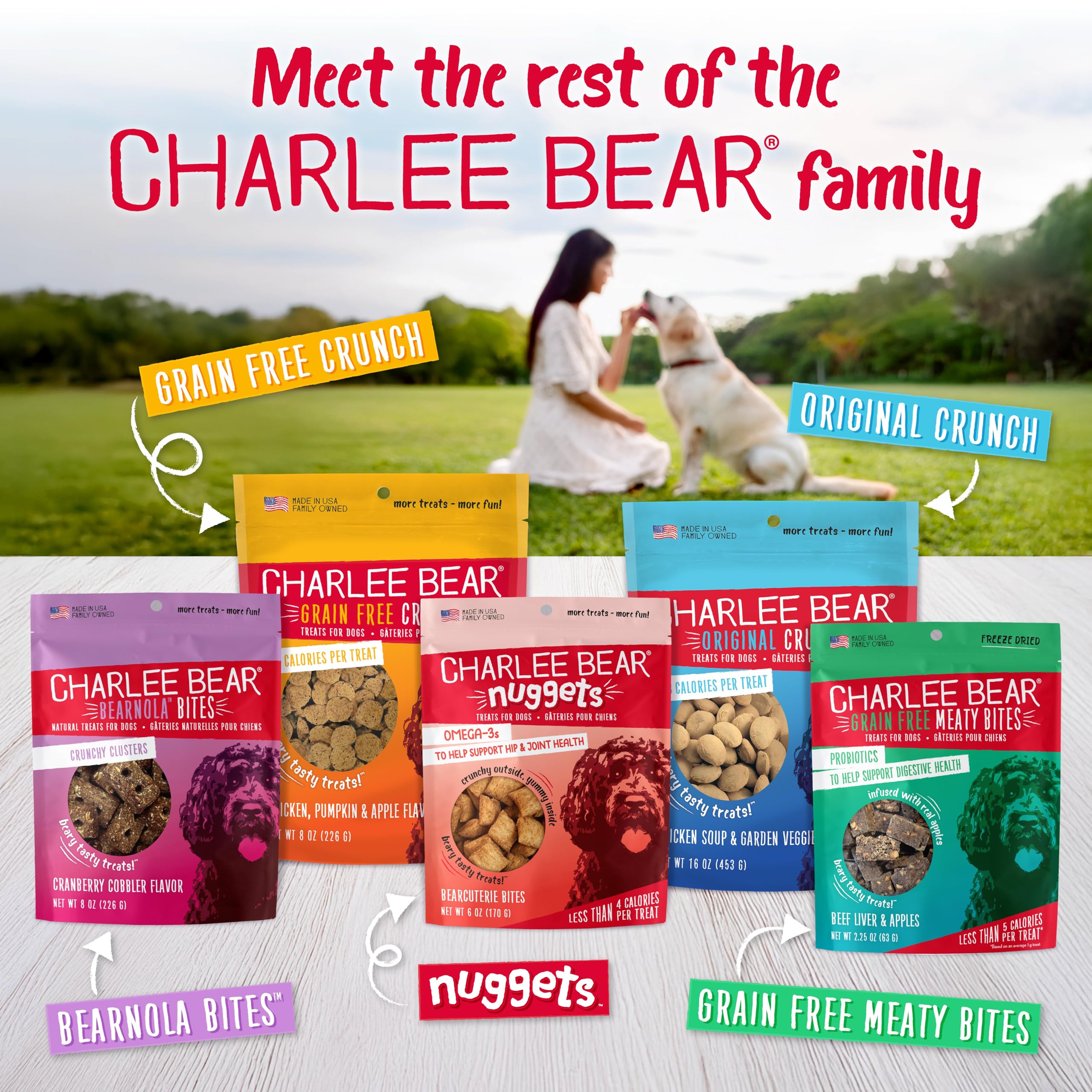 Charlee Bear Nuggets Crunchy and Soft Dog Treats, Shepherds Pie, 6 Ounce Resealable Bag, Health and Vitality Support, Grain Free