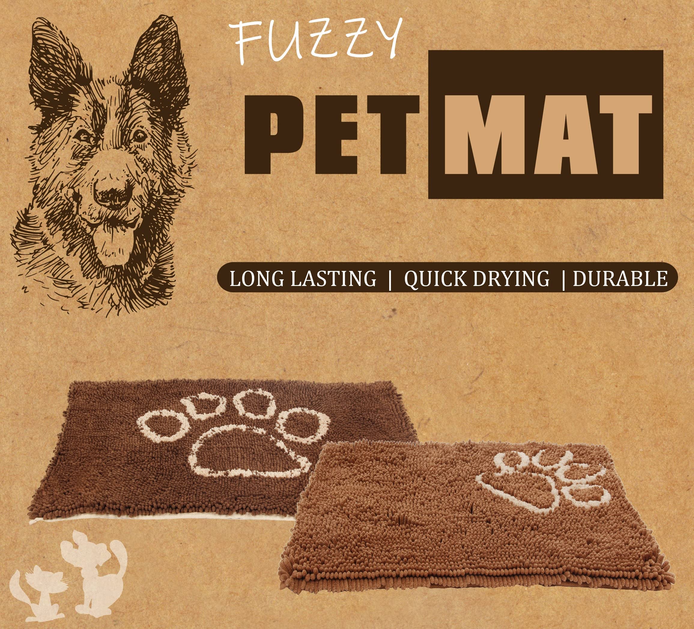 Pet Life Fuzzy Quick-Drying Anti-Skid and Machine Washable Dog Mat, Light Brown