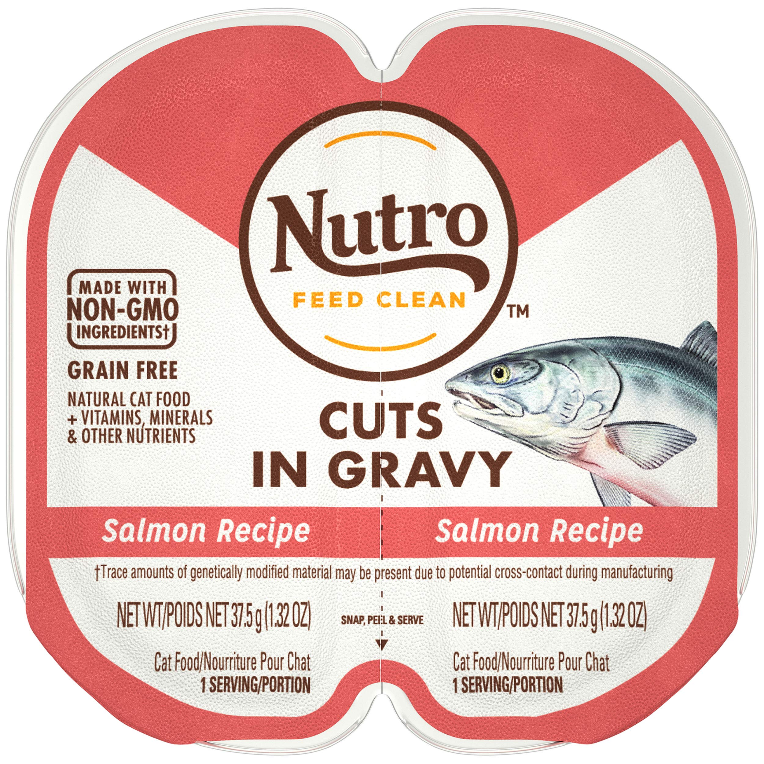 NUTRO Grain Free Natural Soft Wet Cat Food Cuts in Gravy Salmon Recipe, (24) 2.6 oz. PERFECT PORTIONS Twin-Pack Trays