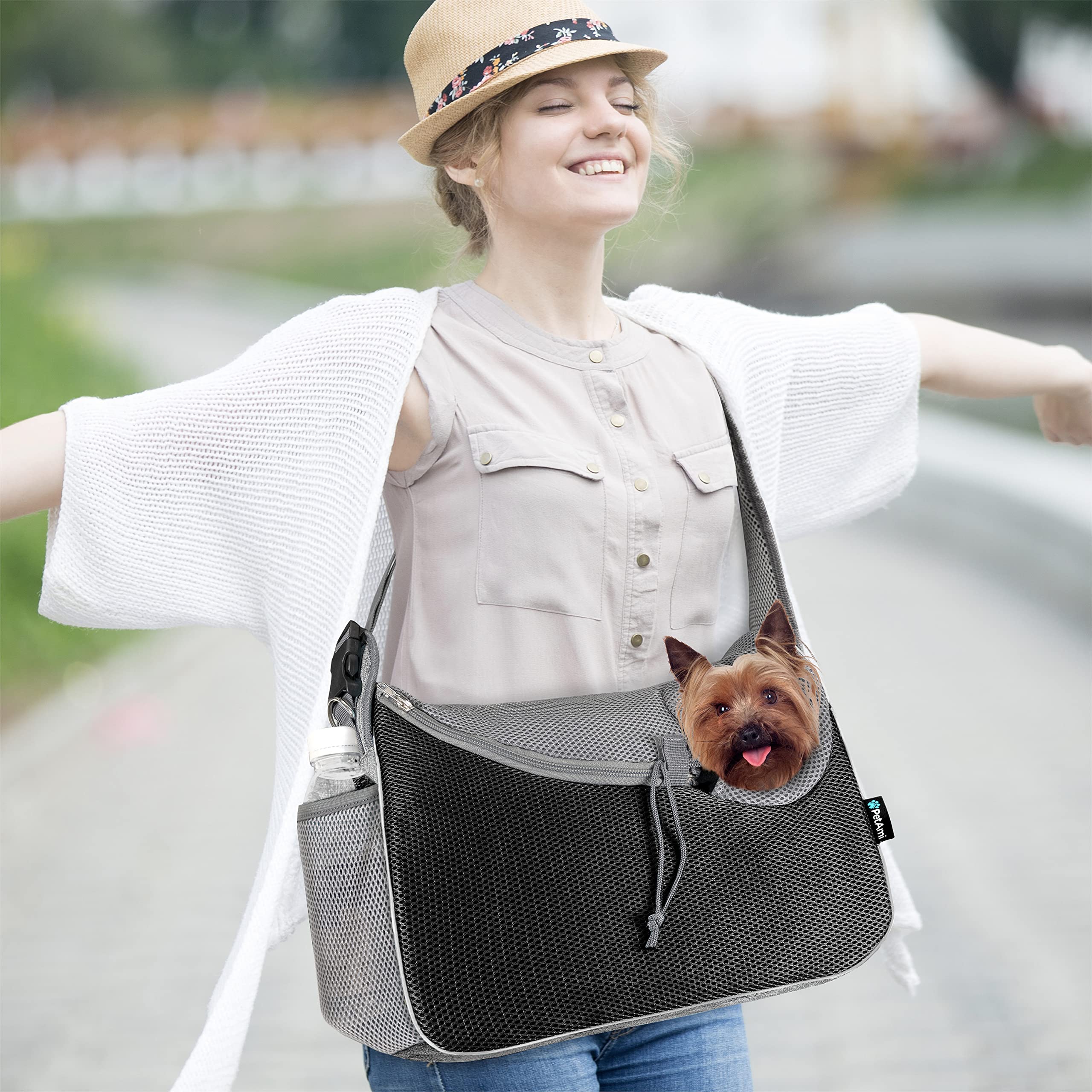PetAmi Small Dog Sling Carrier, Soft-Sided Crossbody Puppy Carrying Purse Bag, Adjustable Sling Pet Pouch to Wear Medium Dog Cat