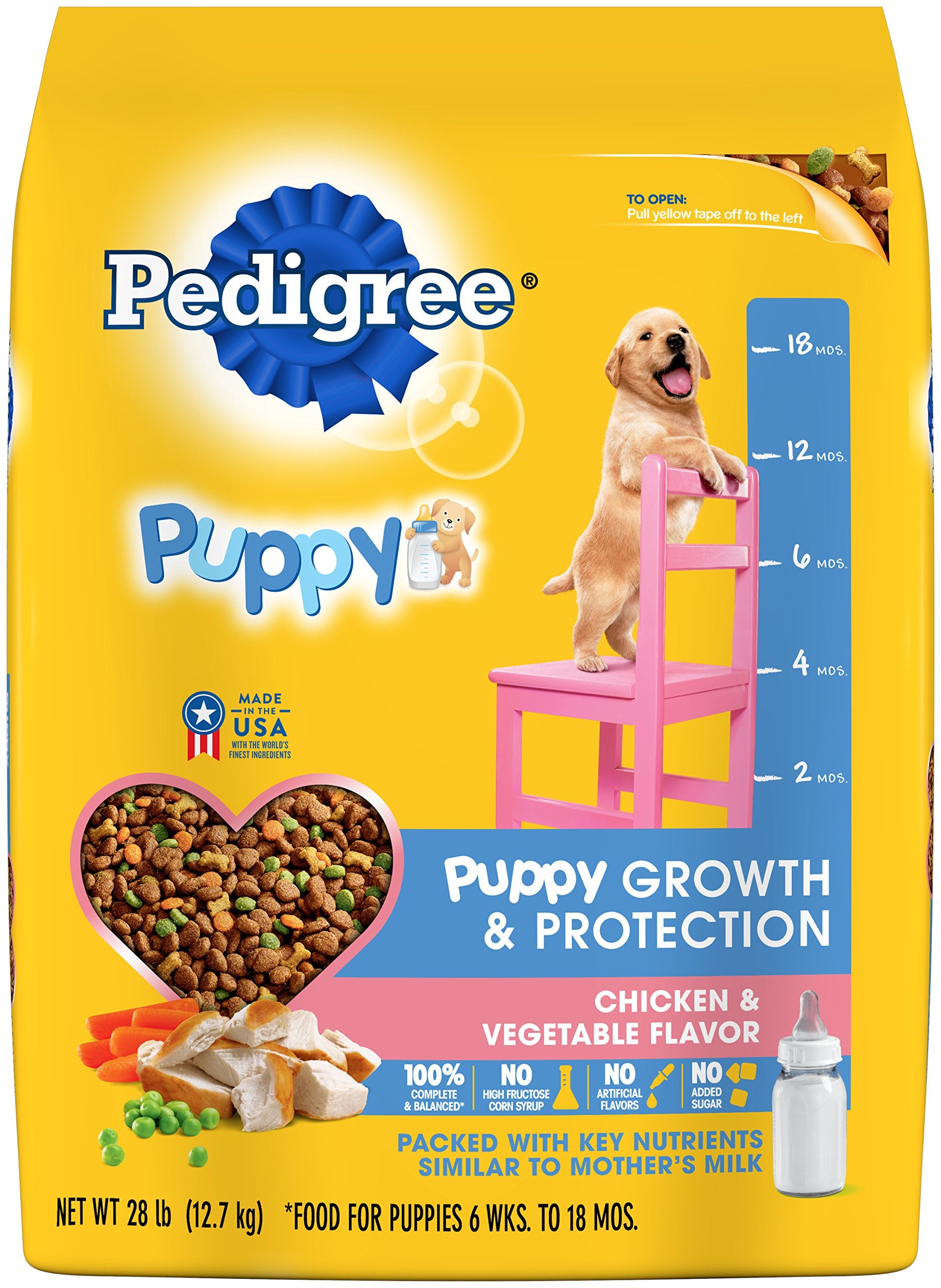 Pedigree Puppy Growth and Protection Chicken & Vegetable Flavor Dry Dog Food. 100% Complete and Balanced, for Wellness and Whole
