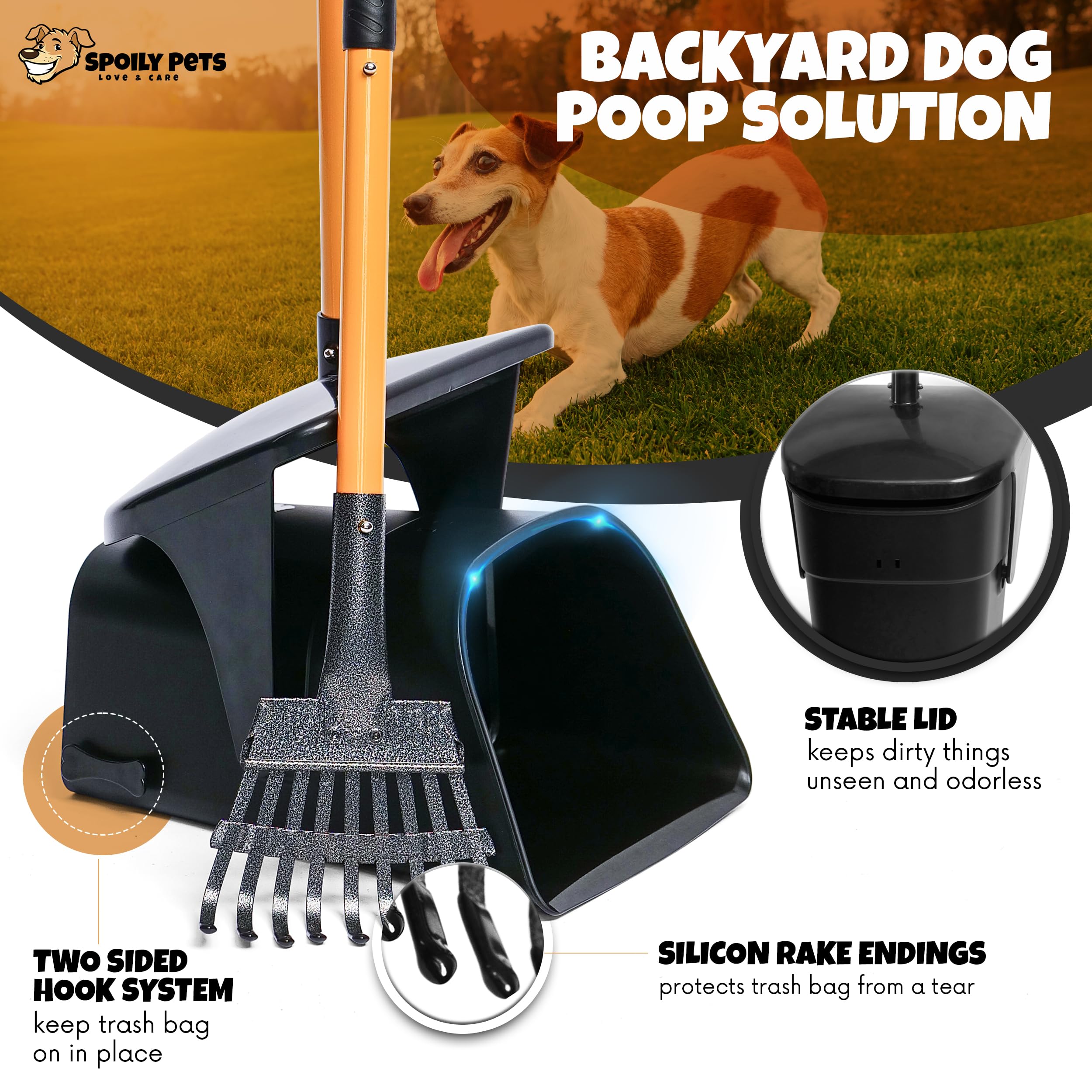 Dog Pooper Scooper With Bag Attachment - Metal Pooper Scooper Heavy Duty - Easy Cleanup, Ergonomic Design - Dog Poop Picker Uppe