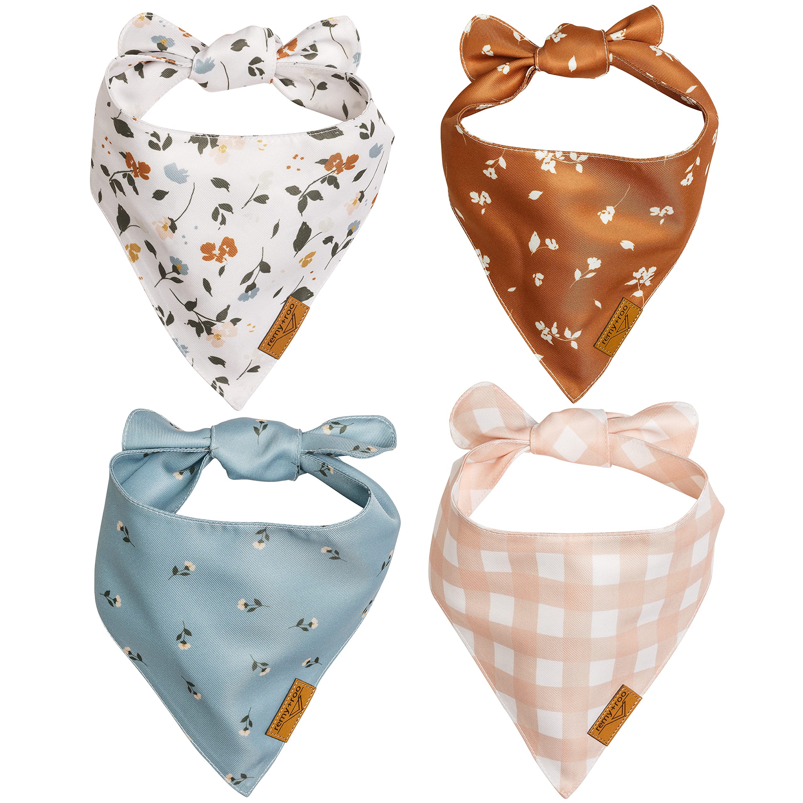 Remy+Roo Large Spring Dog Bandanas - 4 Pack Emily Set | Premium Durable Adjustable Polyester Fabric Dog Scarfs | Patented Shape 