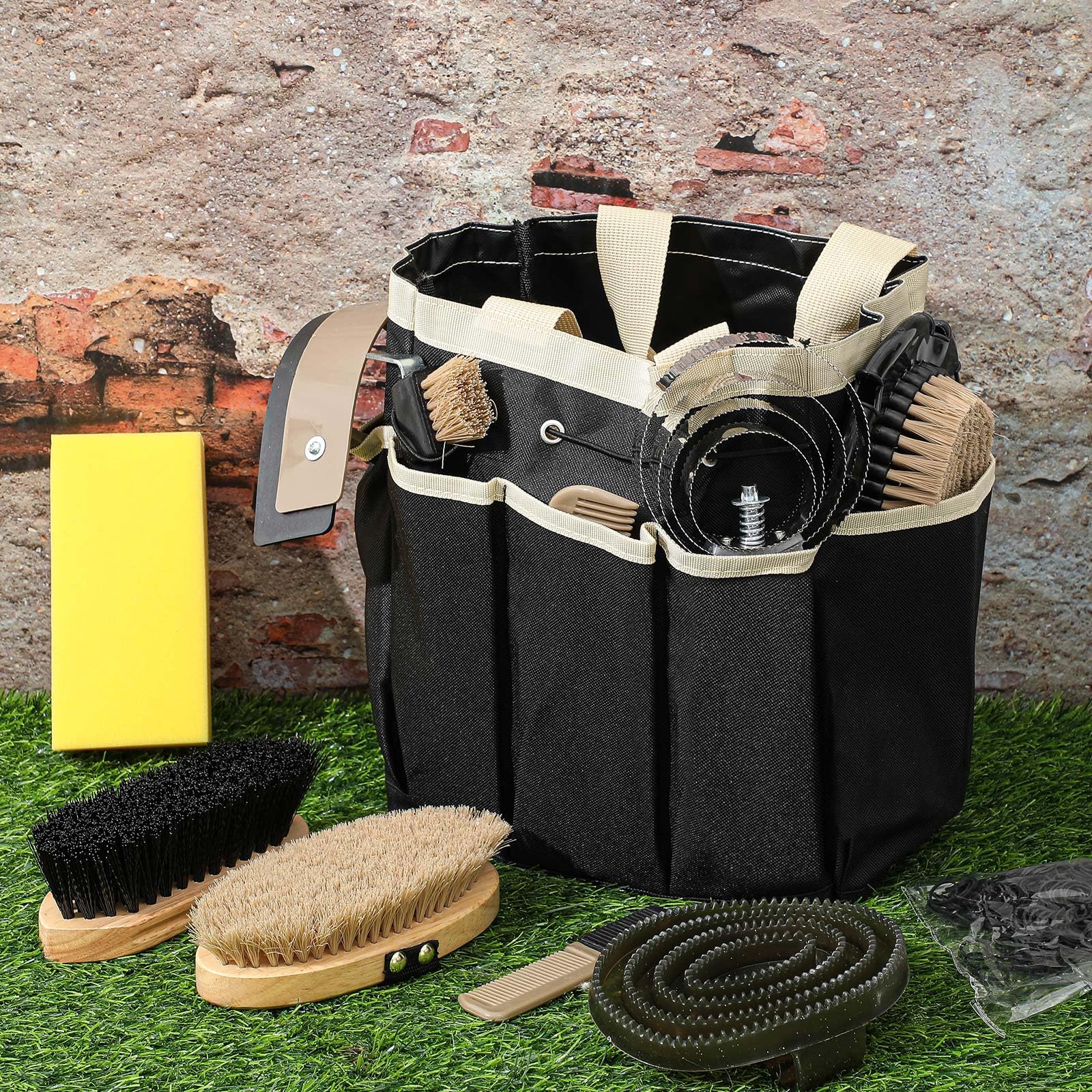 Abbylike 12 Pieces Horse Grooming Kit with Organizer Tote Bag Tack Room Supplies Horse Brush Sets Equine Care Cleaning Kit Shedd