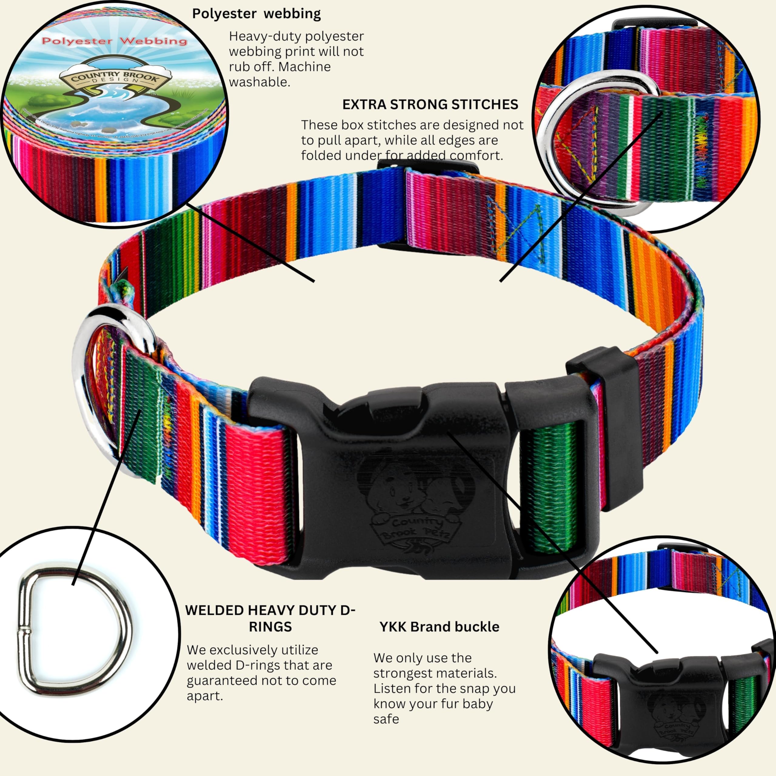 Country Brook Petz - Deluxe Serape Dog Collar - Made In The U.S.A. - Country And Western Collection Featuring Rustic Designs (5/