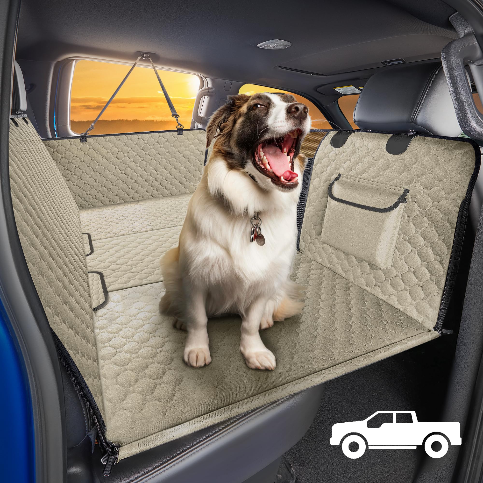 SHARLOVY XL Truck Back Seat Extender for Dogs, Large Hard Bottom Dog Car Seat Cover for Back Seat, Heavy Duty Dog Car Hammock, W