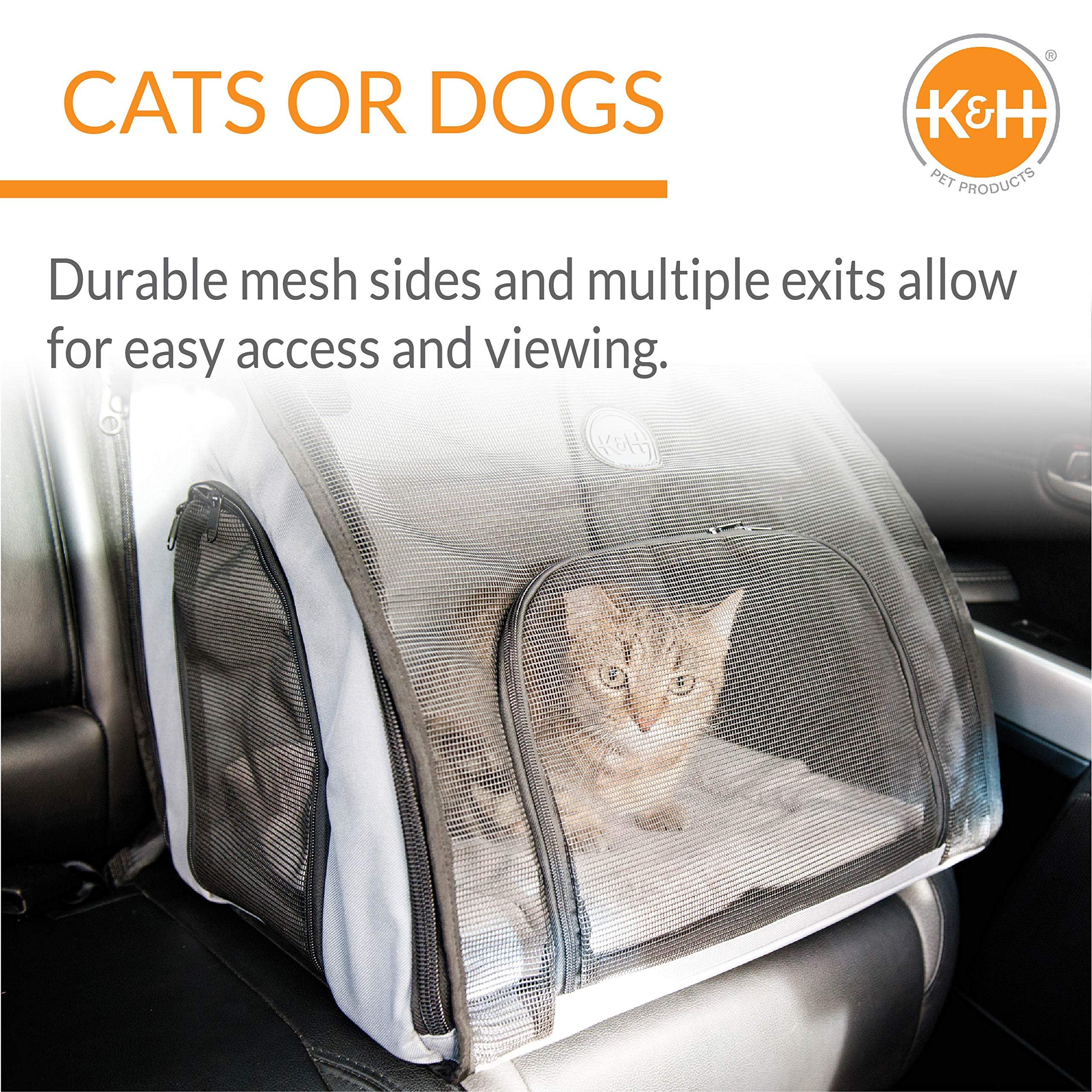 K&H Pet Products Travel Safety Carrier For Pets, Dog Crate For Car Travel, Dog Soft-Sided Carrier For Medium Dogs, Portable Car Seat Kennel, Gray/Black Medium 24 X 19 X 17 Inches