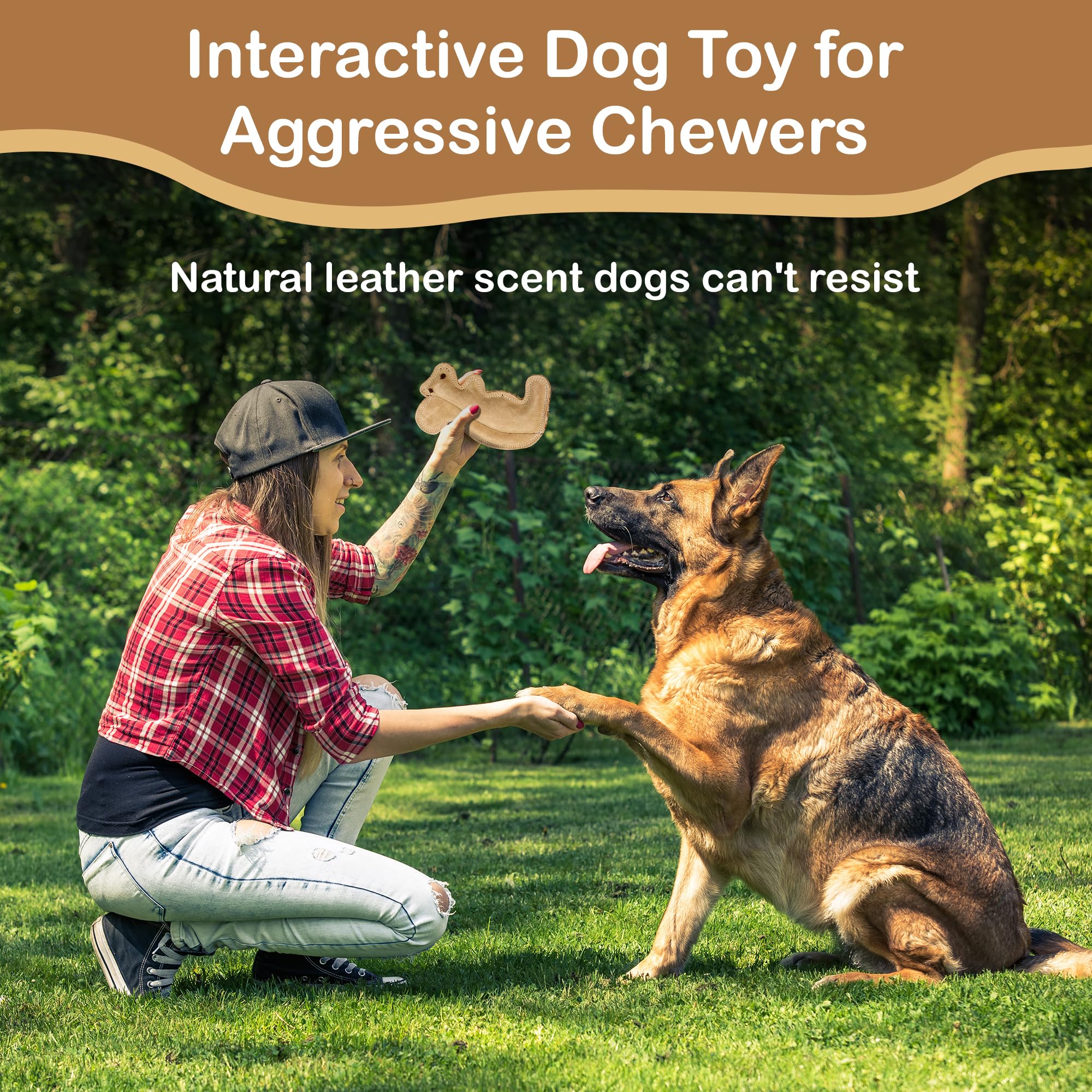 Spot Dura-Fused Leather Squirrel - Dog Toy With Squeaker, Made With Real Leather And Jute Fabric, Interactive Toy For Aggressive Chewers, Durable Squeaky Toy For Dogs And Puppies, 8 Inch