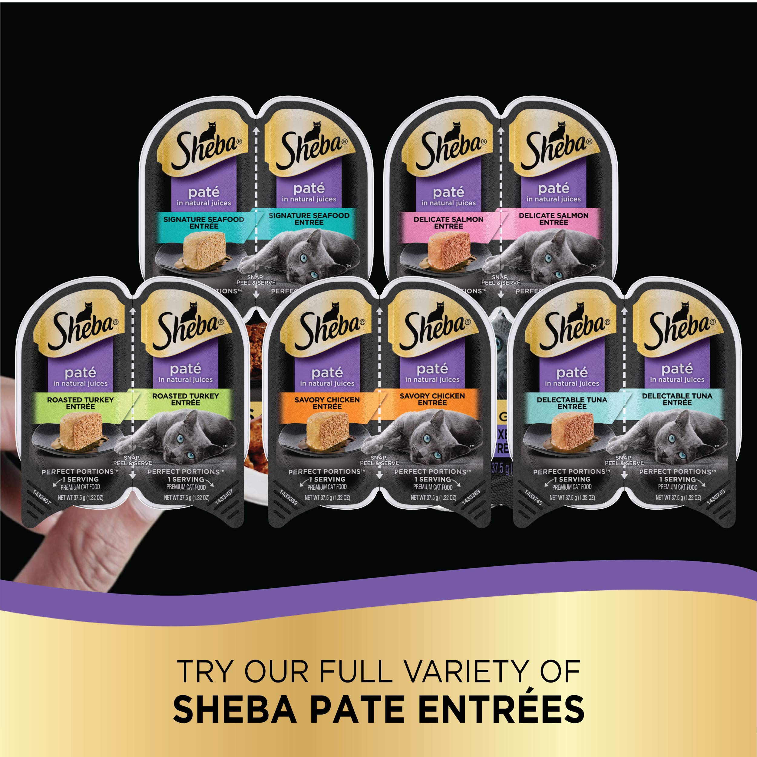 SHEBA Perfect Portions Pat   Wet Cat Food Tray (1 Count, 2 Servings), Roasted Turkey Entr  e, Easy Peel Twin-Pack Tray