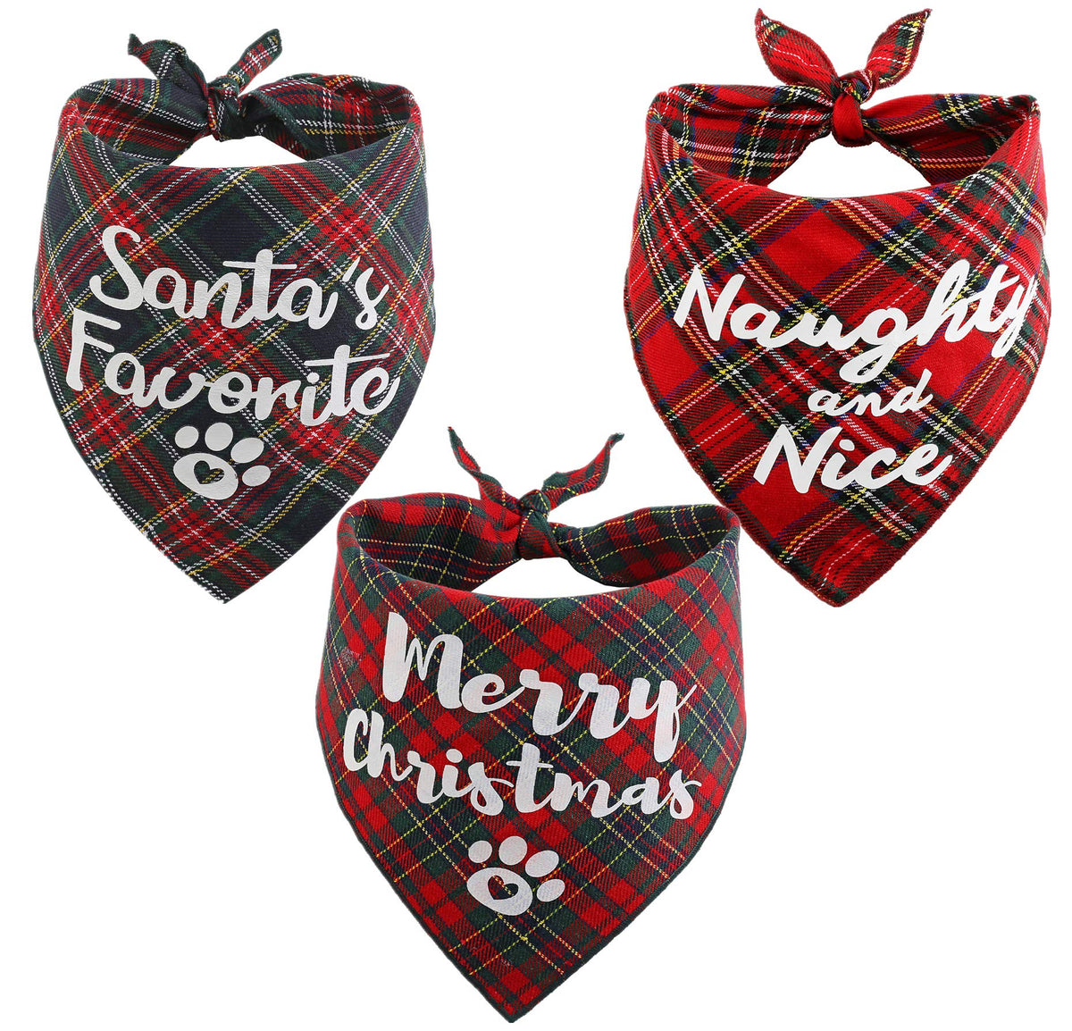 Christmas Bandanas For Dogs,3 Pack Plaid Pet Bandana For Medium Large Dogs