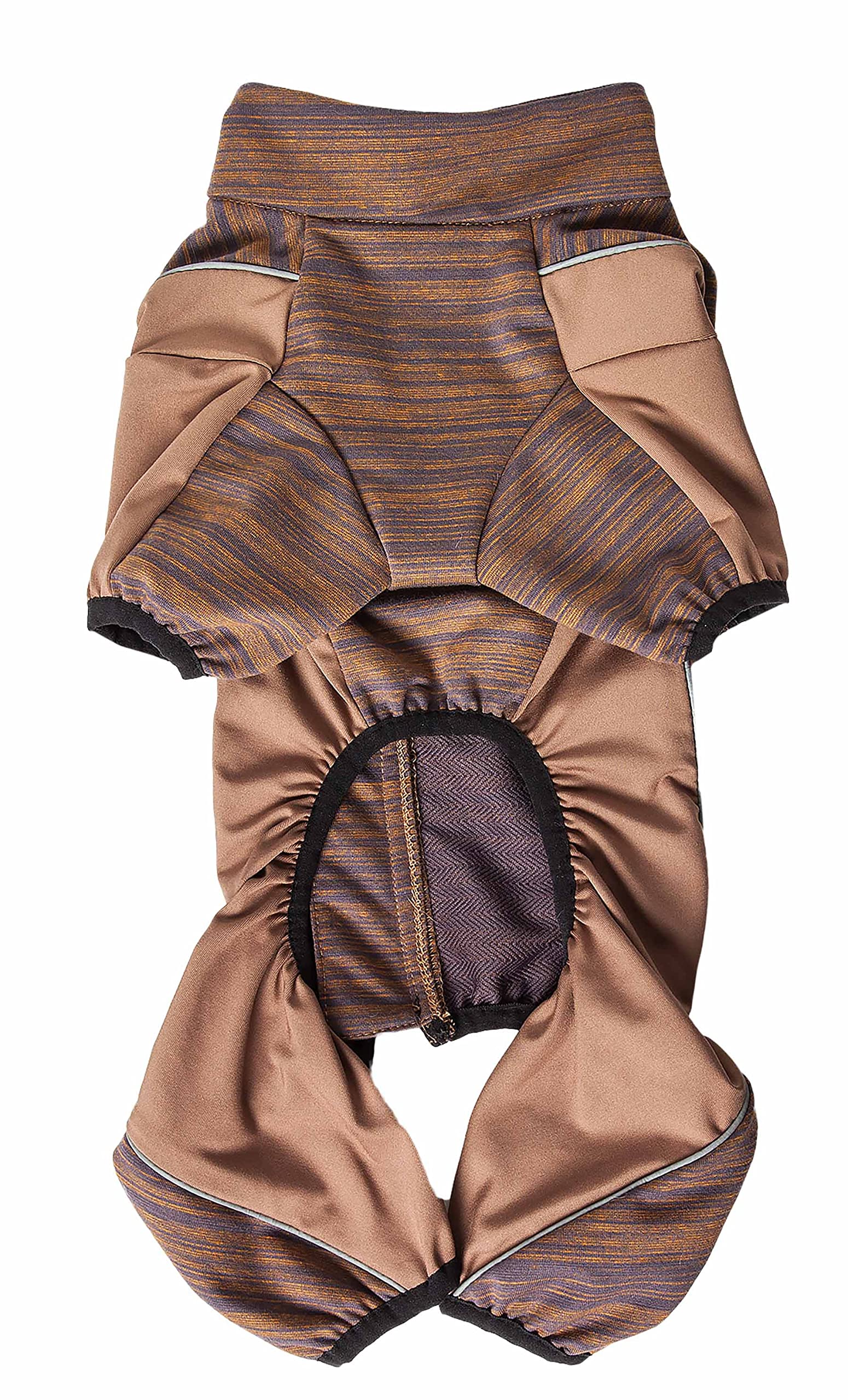 Pet Life ® Active 'Chase Pacer' Heathered Performance 4-Way Stretch Two-Toned Full Body Warm Up, Large, Brown