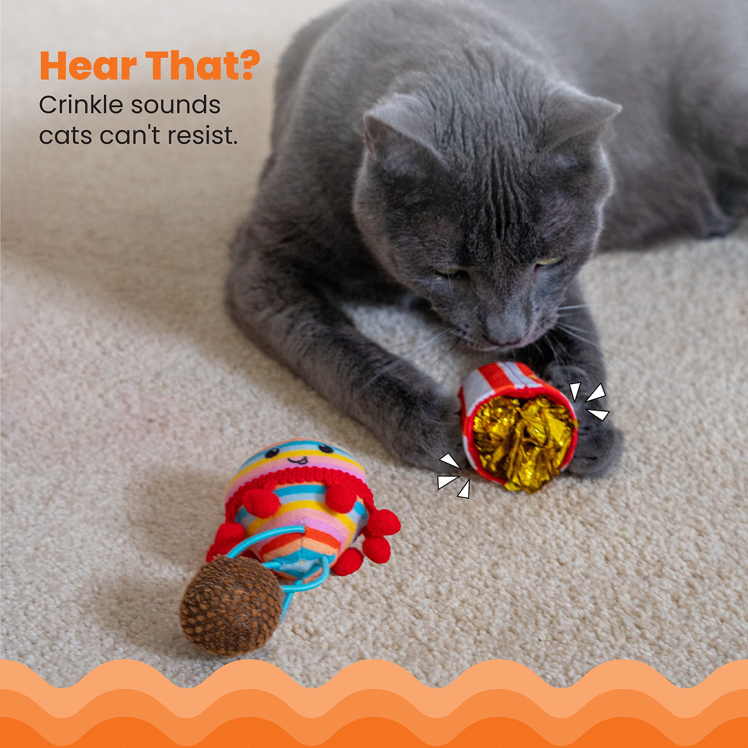 Catstages Pawrty Interactive Plush Catnip Cat Toys - 3 Pack
