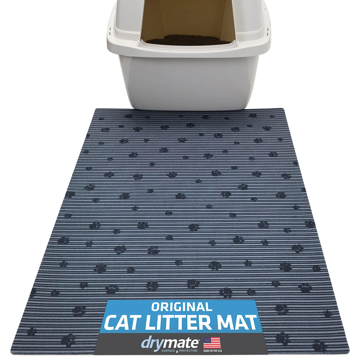 Drymate Original Cat Litter Mat, Contains Mess From Box, Protects Floors, Urine-Proof, Machine Washable, Soft On Kitty Paws, Absorbent, Waterproof (Usa Made, Recycled Content) (20”X28”)(Greystripepaw)