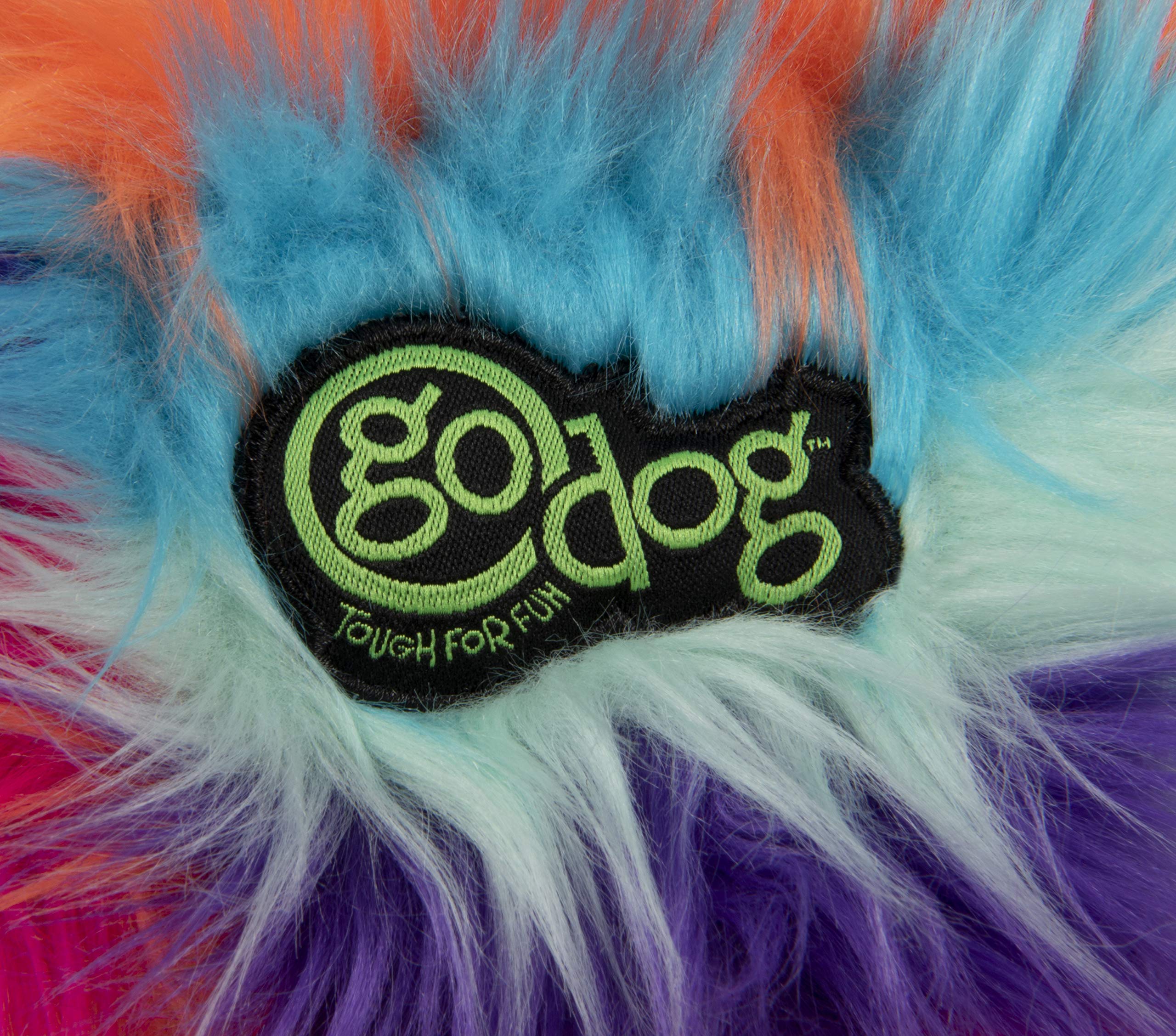 goDog Furballz Squeaky Plush Ball Dog Toy, Chew Guard Technology - Cool Rainbow, Large