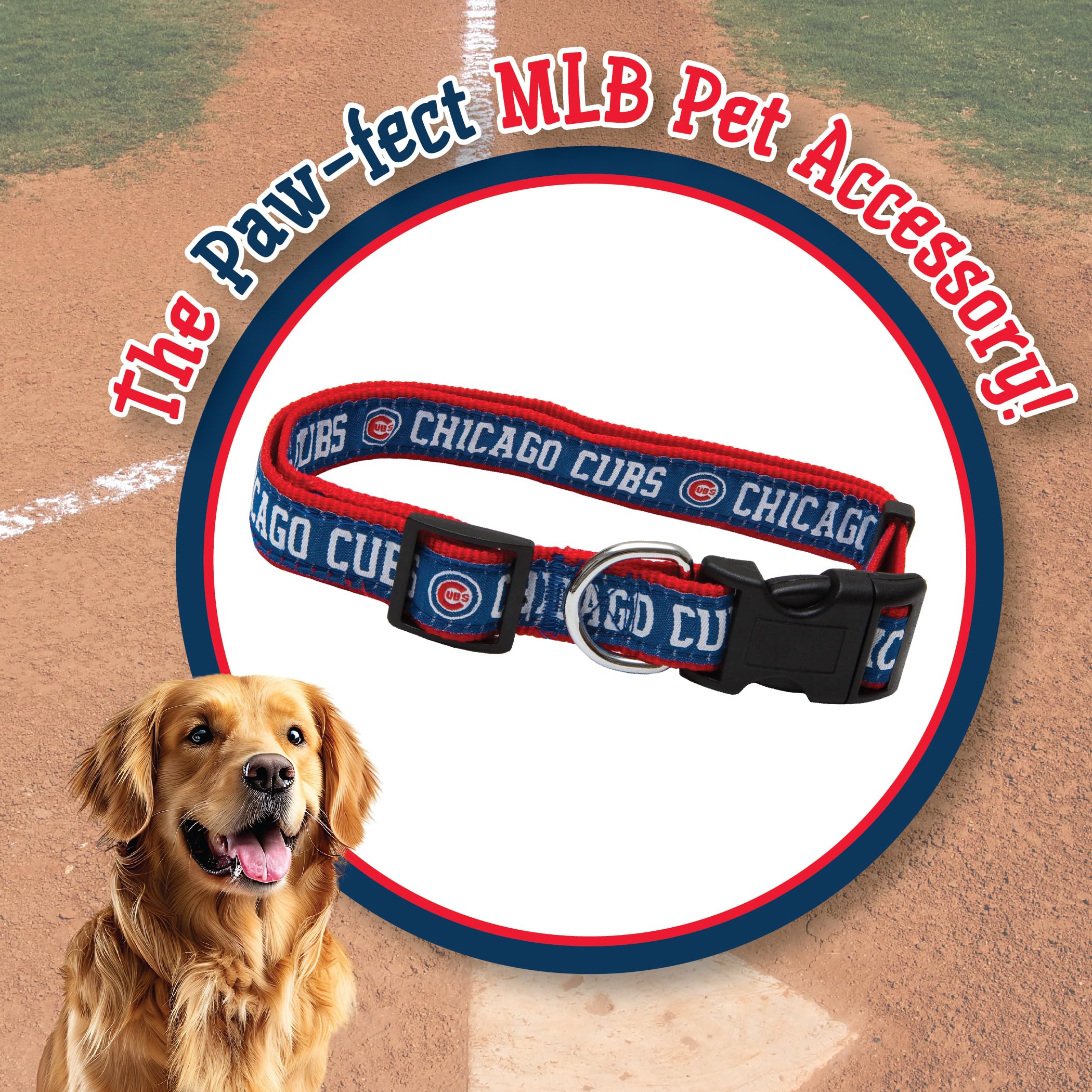 Mlb Chicago Cubs Licensed Pet Collar- Heavy-Duty, Strong, And Durable Dog Collar. Available In 29 Baseball Teams And 4 Sizes