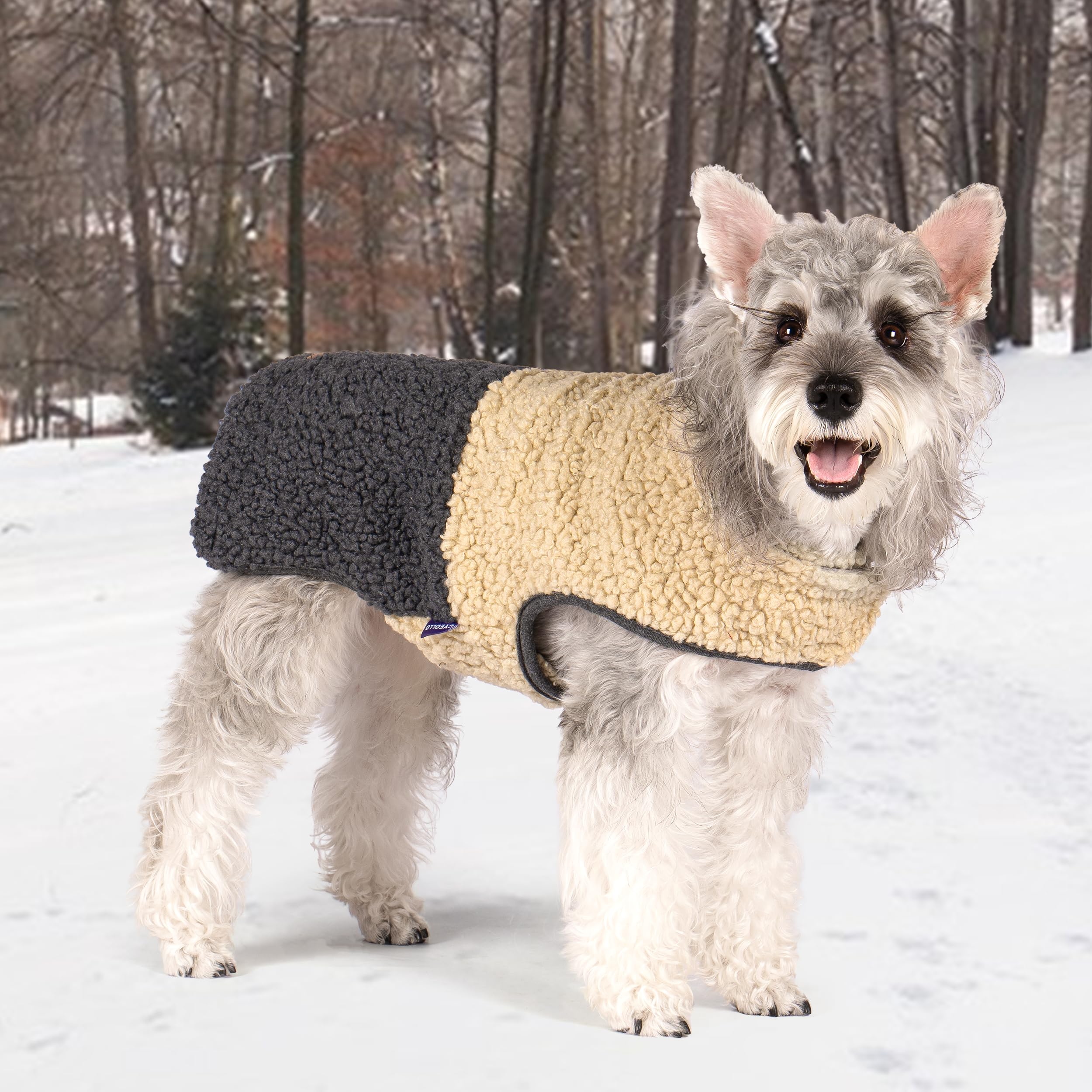 Cyeollo Warm Dog Coat - Sherpa Winter Jacket, Reversible Fleece, Soft Cold Weather Dog Clothes, Khaki Xl With Leash Hole