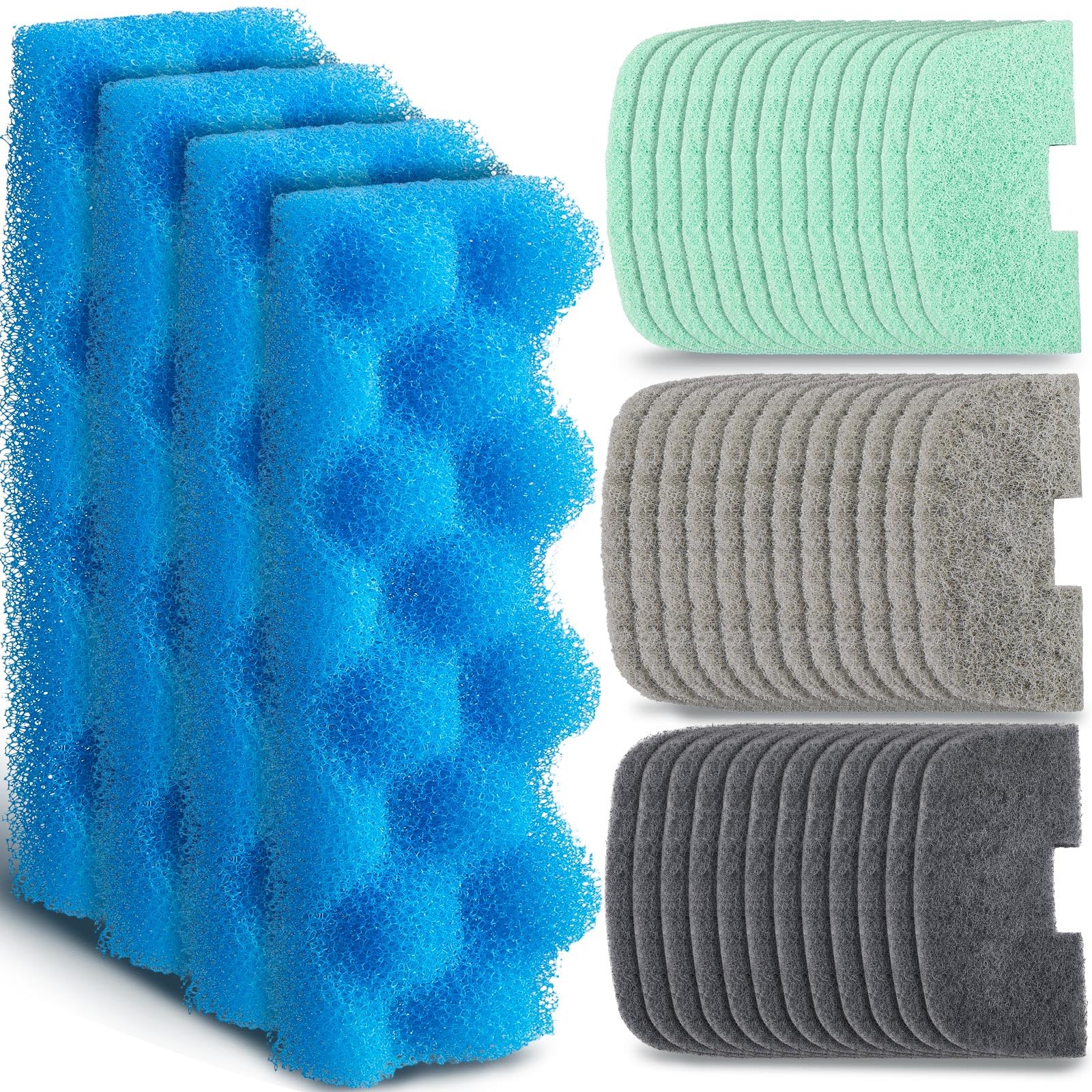 Threlaco 40 Pcs Replacement Filter Media Kit Compatible With Fluval 206/207 Aquarium Filters Including 4 Biological Foams, 12 Am