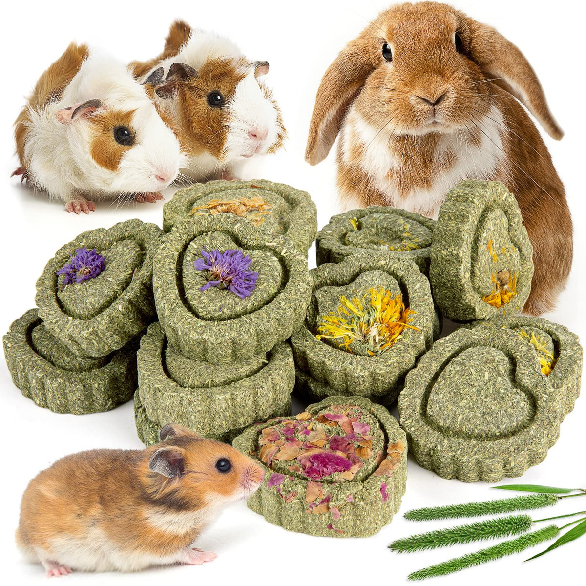 Sofier 28Pcs Timothy Hay Treats Rabbit Toys Bunny Toys Guinea Pig Toys Natural Handmade Treats And Chews For Small Animals Hamster Chinchilla Rat Gerbil