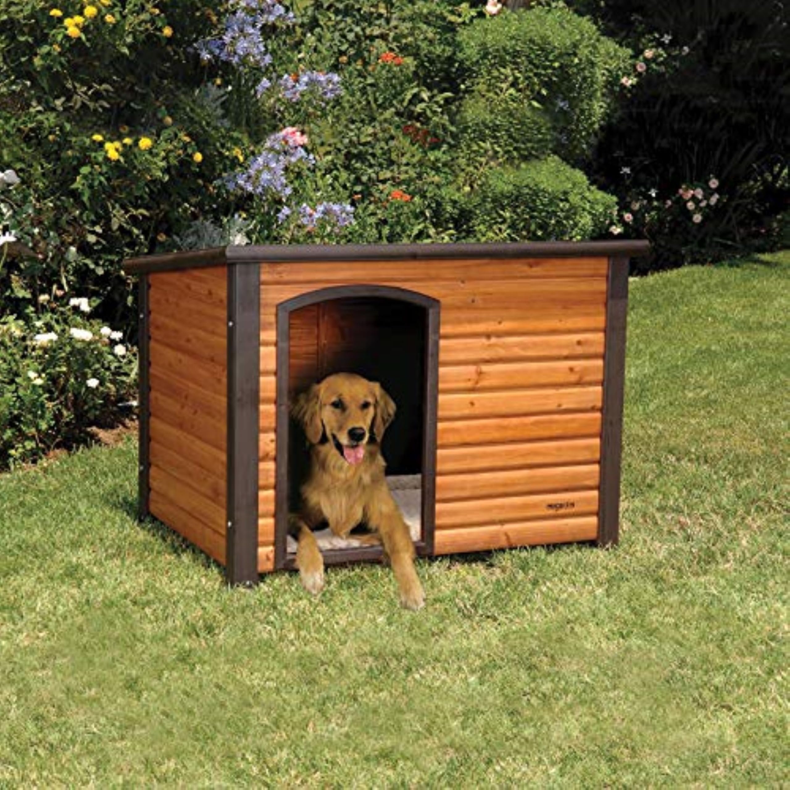 Precision Pet Products Extreme Outback Log Cabin Dog House, Large, Natural Wood (7027013)
