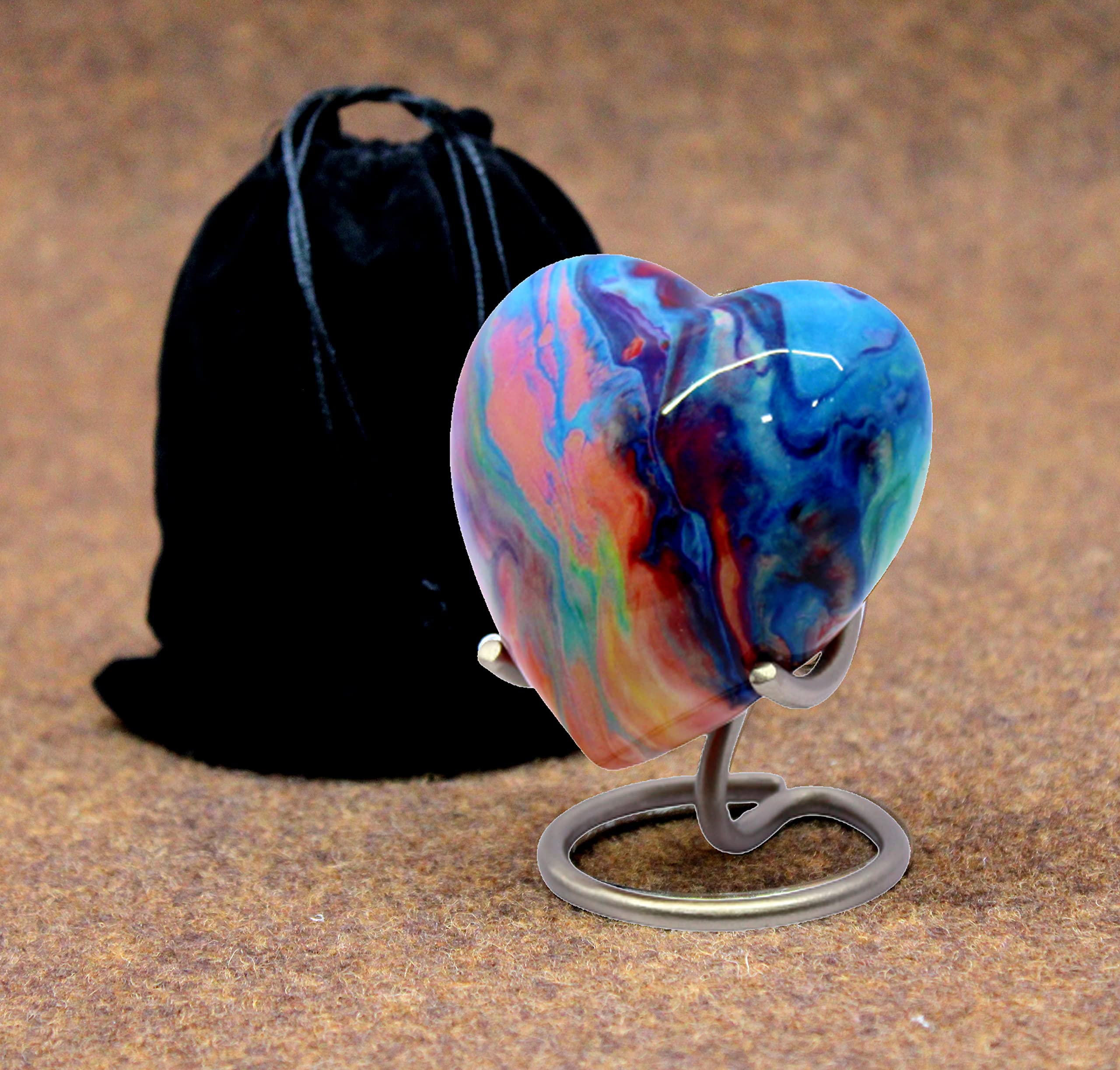Esplanade Metal Mini Cremation Urn Heart-Shaped Keepsake Memorial Jar Pot Container | Small Urn For Funeral Ashes Burial | Wave Textured Metal Keepsake With Stand | Multicolor - 2.75' Inches