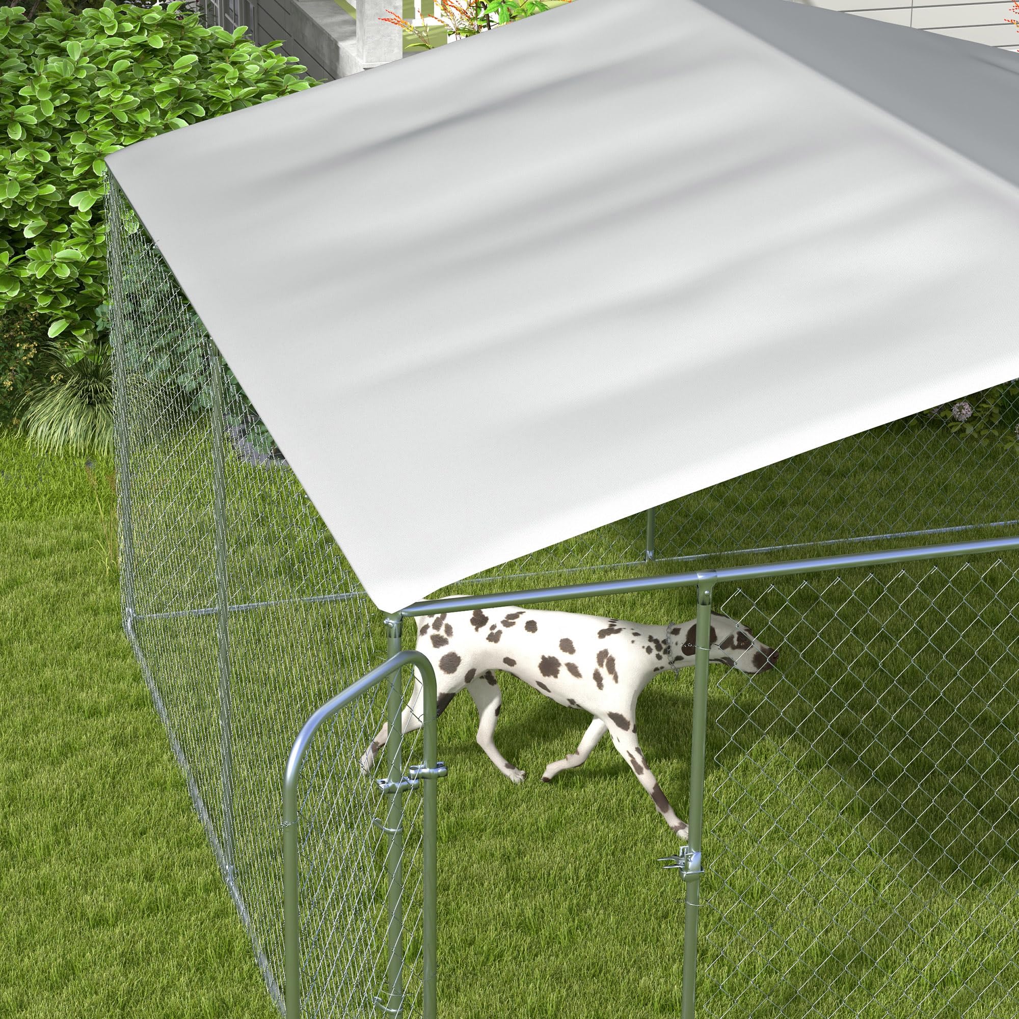 PawHut Dog Kennel Outdoor with Waterproof Canopy, Dog Run with Galvanized Chain Link, Secure Lock, for Backyard and Patio, 13 x