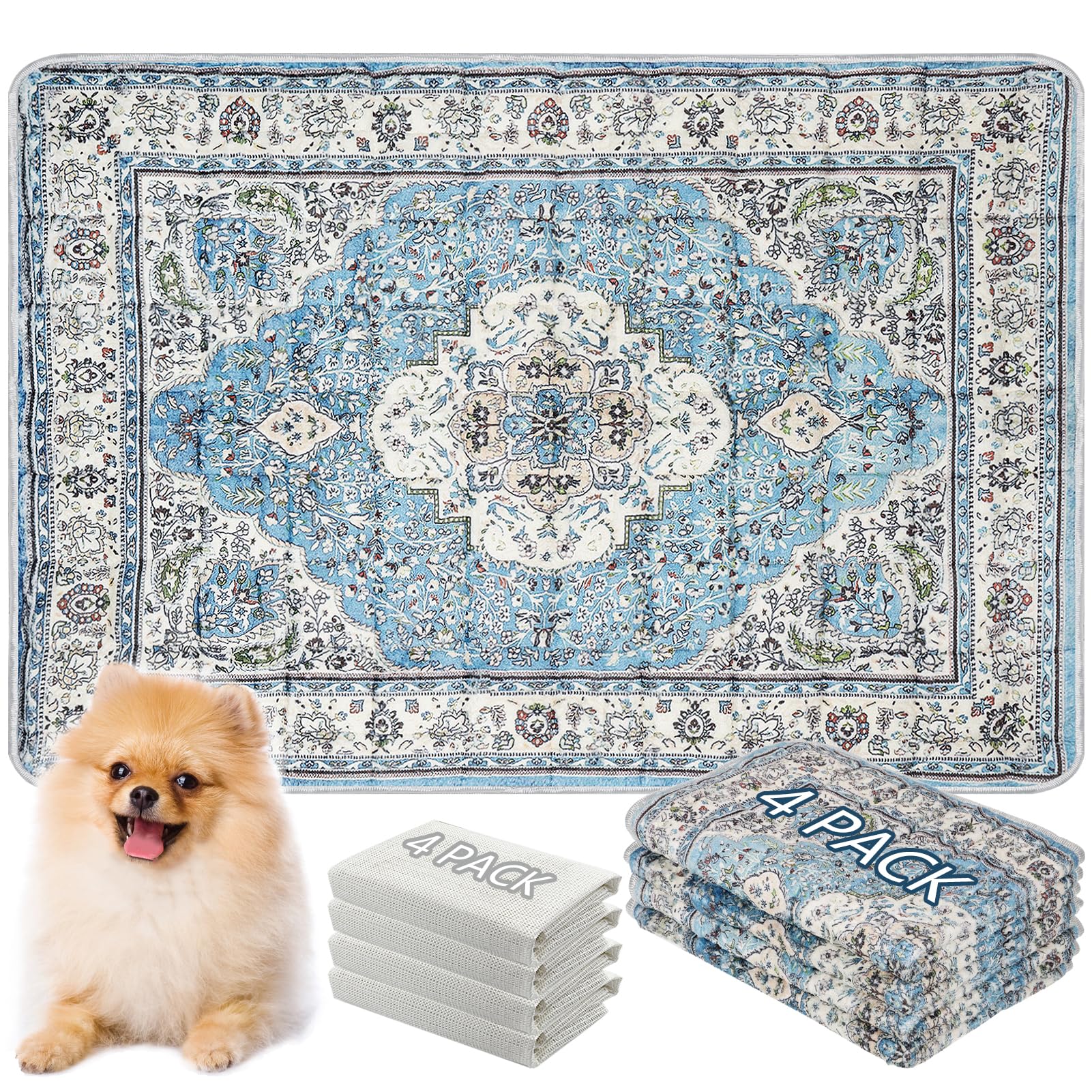 Aihsumc Washable Thickened Pee Pads For Dogs, 4 Pack (18'X24') Upgrade Reusable Puppy Pads With Non-Slip Rug, Super Absorbent 