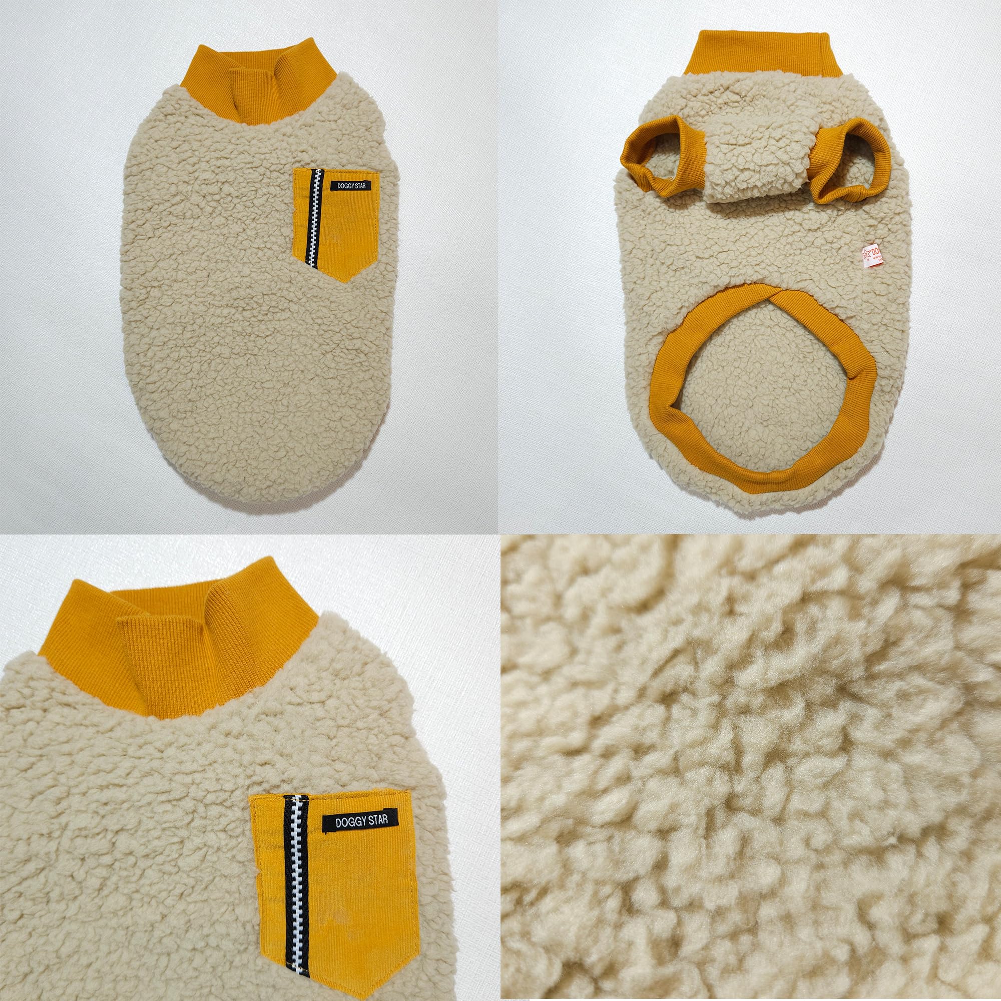 D Doggy Star Dachshund Sweater For Dogs Warm Fleece Clothes Winter Coat (Xl,Mustard Pocket)
