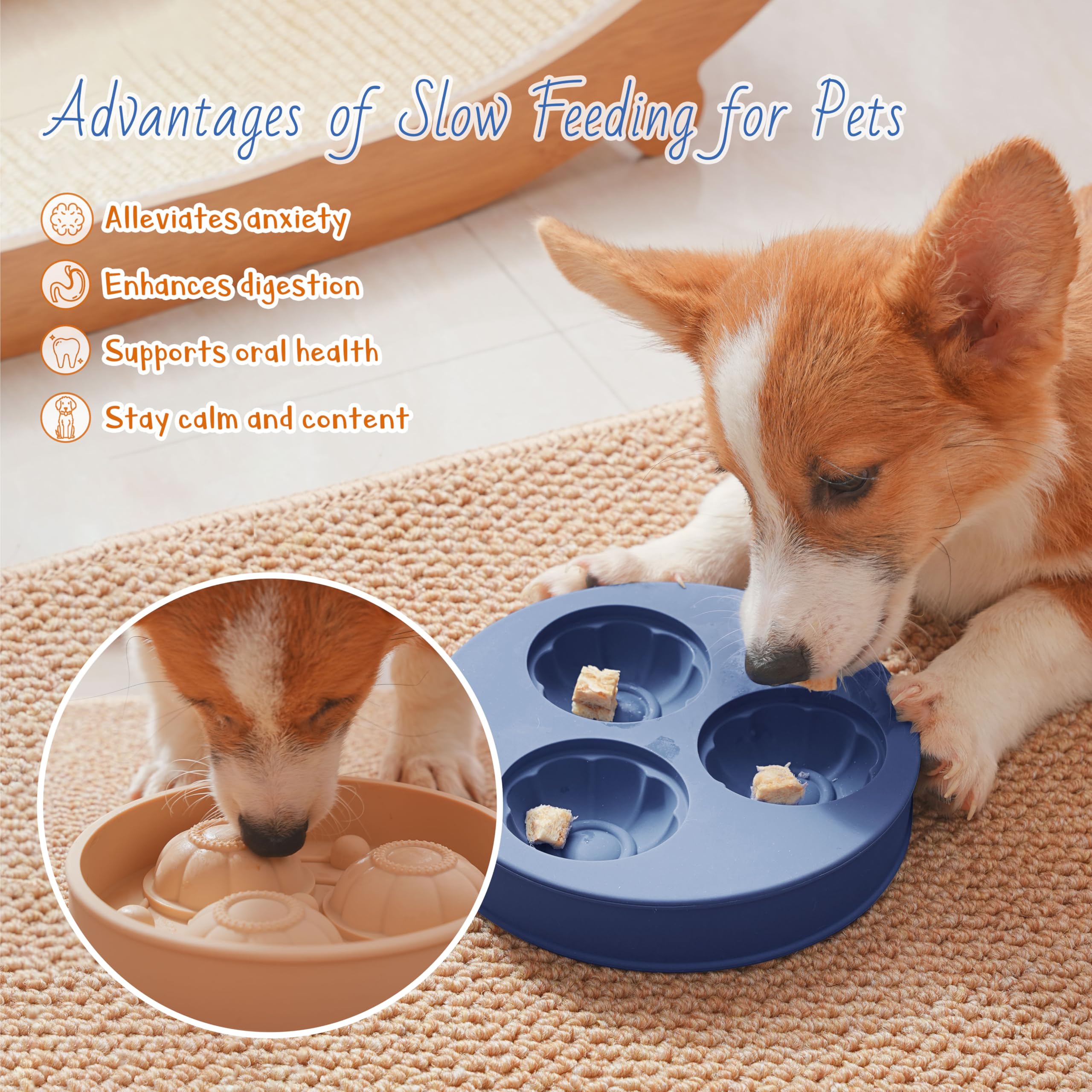 2 Pcs Multifunctional Silicone Dog Lick Bowl with Lick Mat and Dog Treat Molds Slow Feeder Dog Bowls BPA-Free Silicone Freeze Bo
