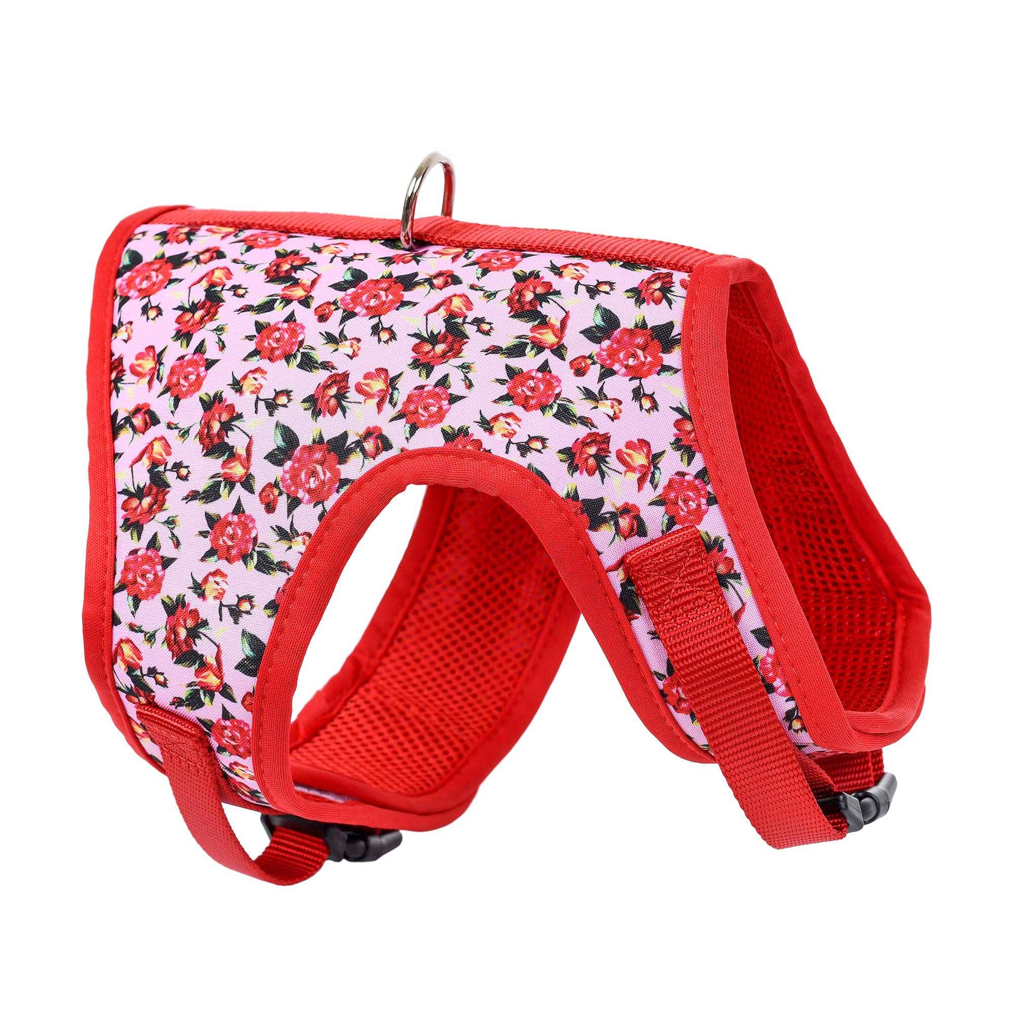 Mile High Life | Easy Get On Air Mesh Vest Harness | Spring Floral Collection | Adjustable Easy Closures Both Neck And Chest |20 Lbs Small Dogs & Cats | Peony Rose | M Chest Size (18'-20')