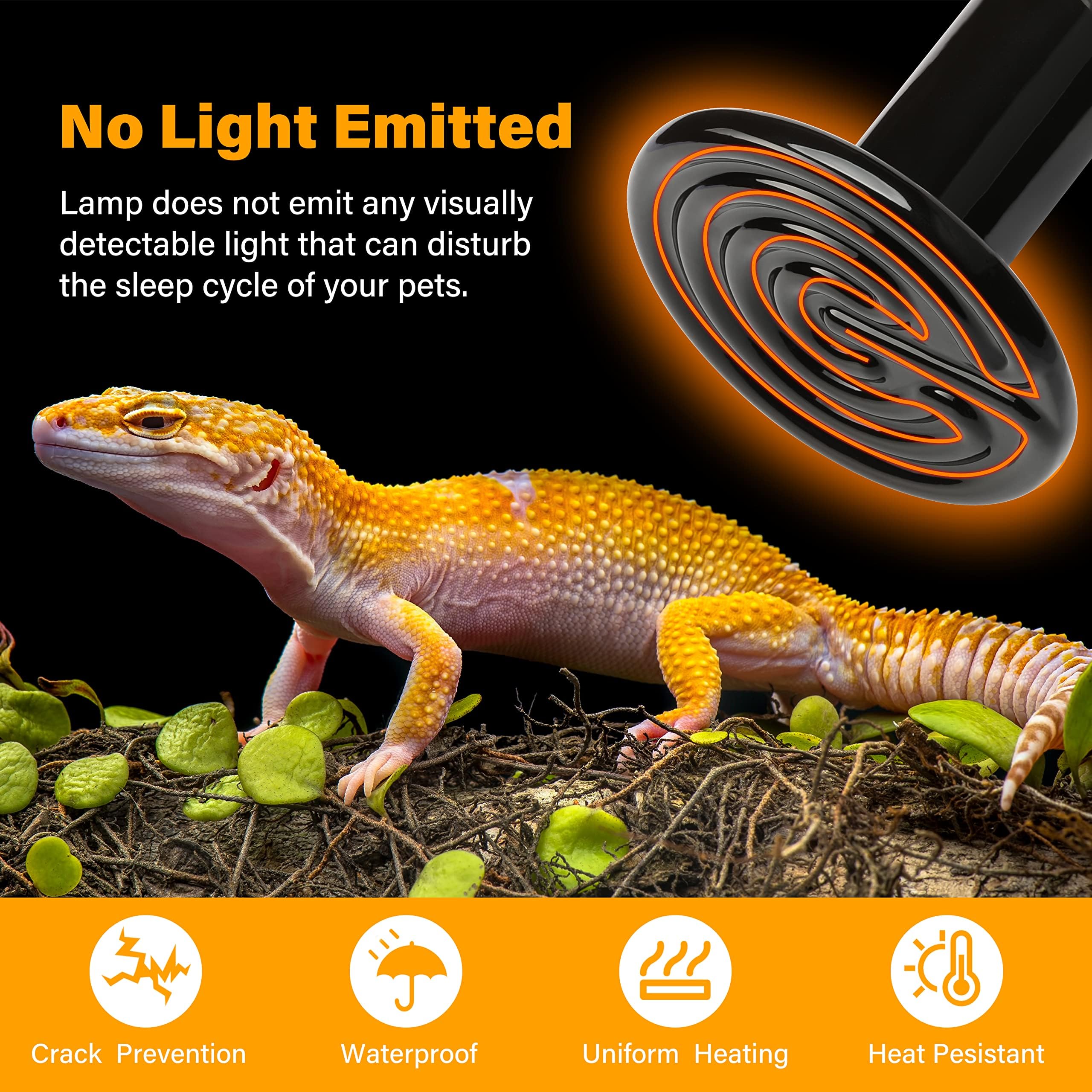 HealSmart Reptile Heat Lamp 150W 2-Pack Ceramic Heat Emitter, No Light Emitting Heat Bulbs for Amphibian Pet Brooder Coop Incuba