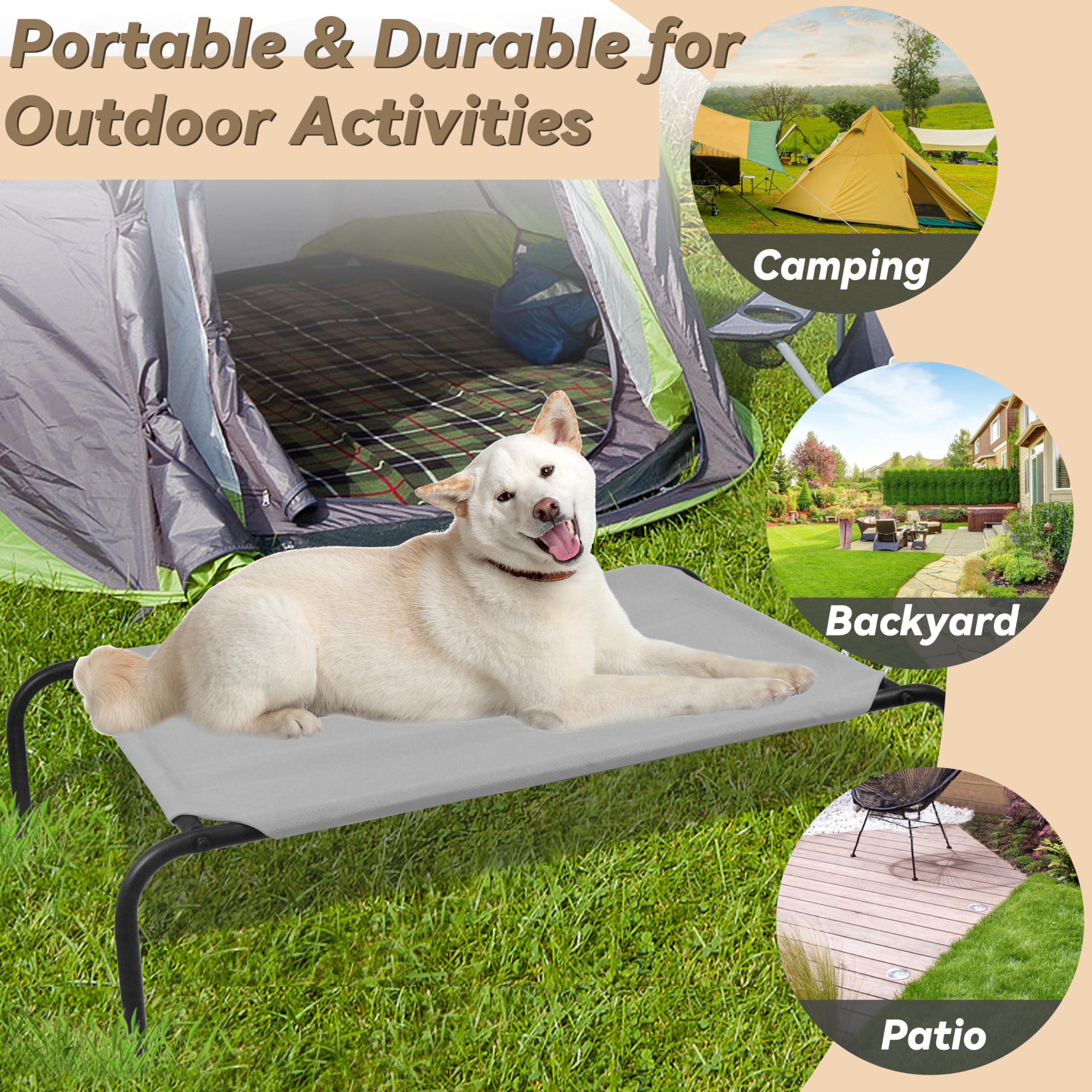 Phyex Heavy Duty Steel-Framed Portable Elevated Pet Bed, Elevated Cooling Pet Cot, 50.5'' L X 30.5'' W X 7.8'' H(L, Grey)