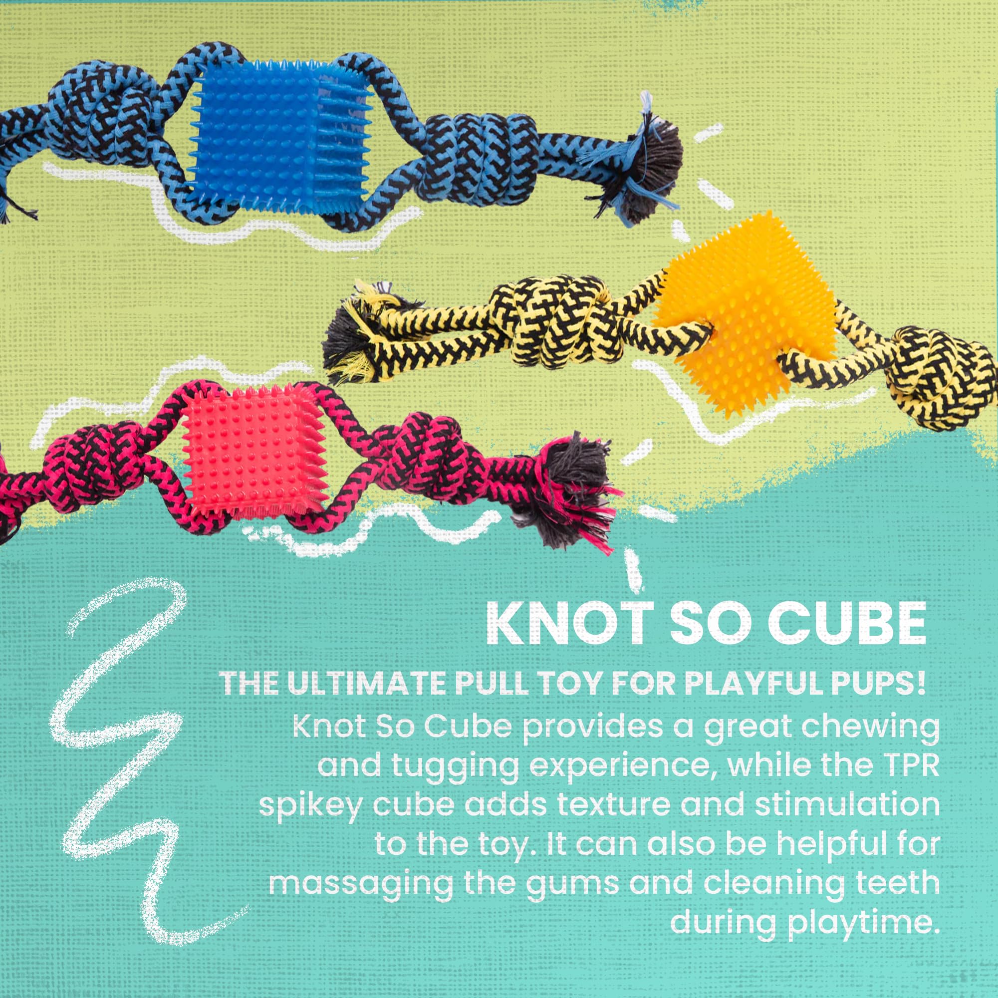 Snug Arooz Tug N' Cube Assorted Colors - Durable Dog Toy With Cotton Rope & Tpr Cube - Ideal For Tugging And Chewing - Perfect F