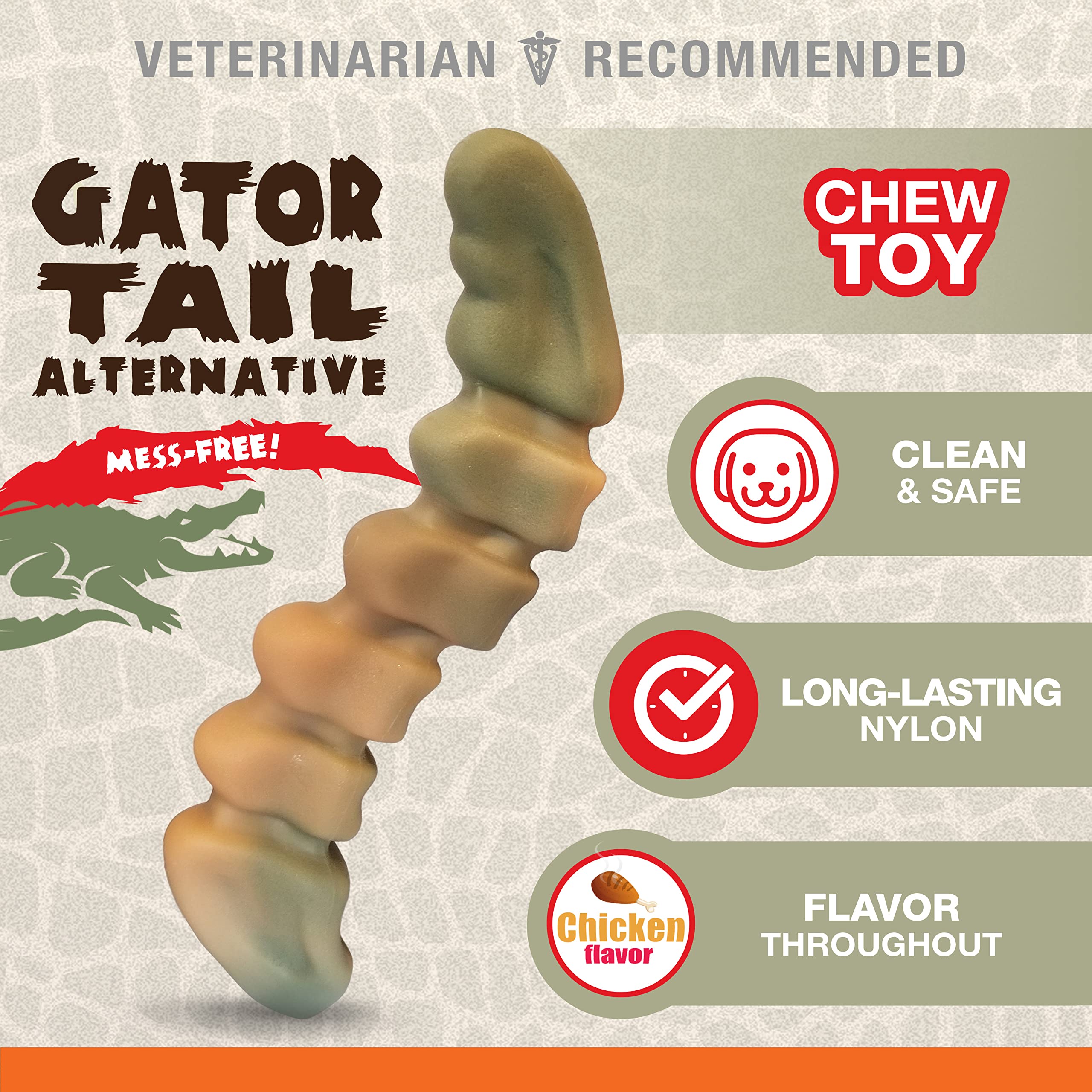 Nylabone Power Chew Gator Tail Alternative Dog Chew Chicken Large/Giant (1 Count)