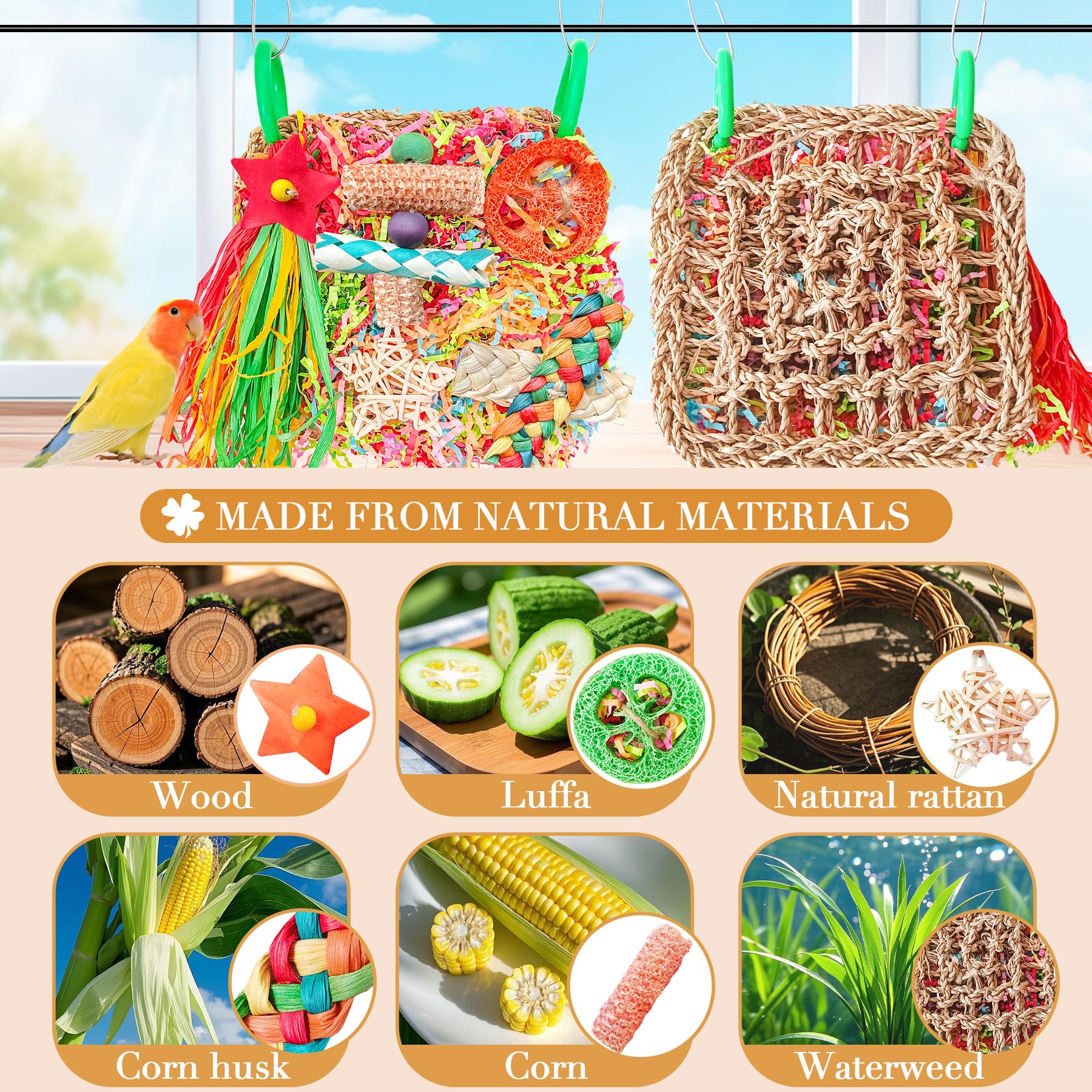 Cockatiel Toys, Tyotrbs Bird Toys For Parakeets, Bird Toys Budgie Shredder Hanging Set Cockatiel Foraging Toys Parrot Climbing W