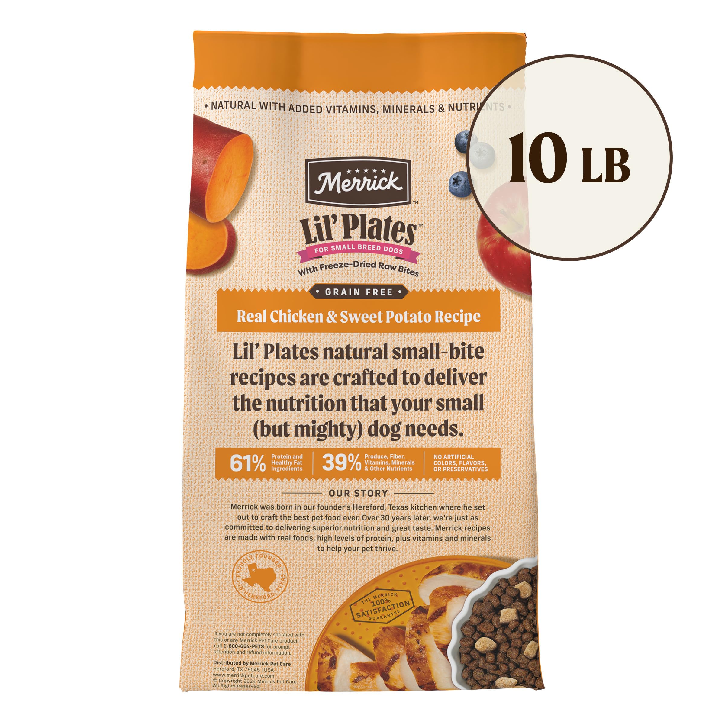 Merrick Lil Plates Grain Free Dry Dog Food For Small Dogs, Chicken And Sweet Potato Kibble With Raw Bites - 10.0 lb. Bag