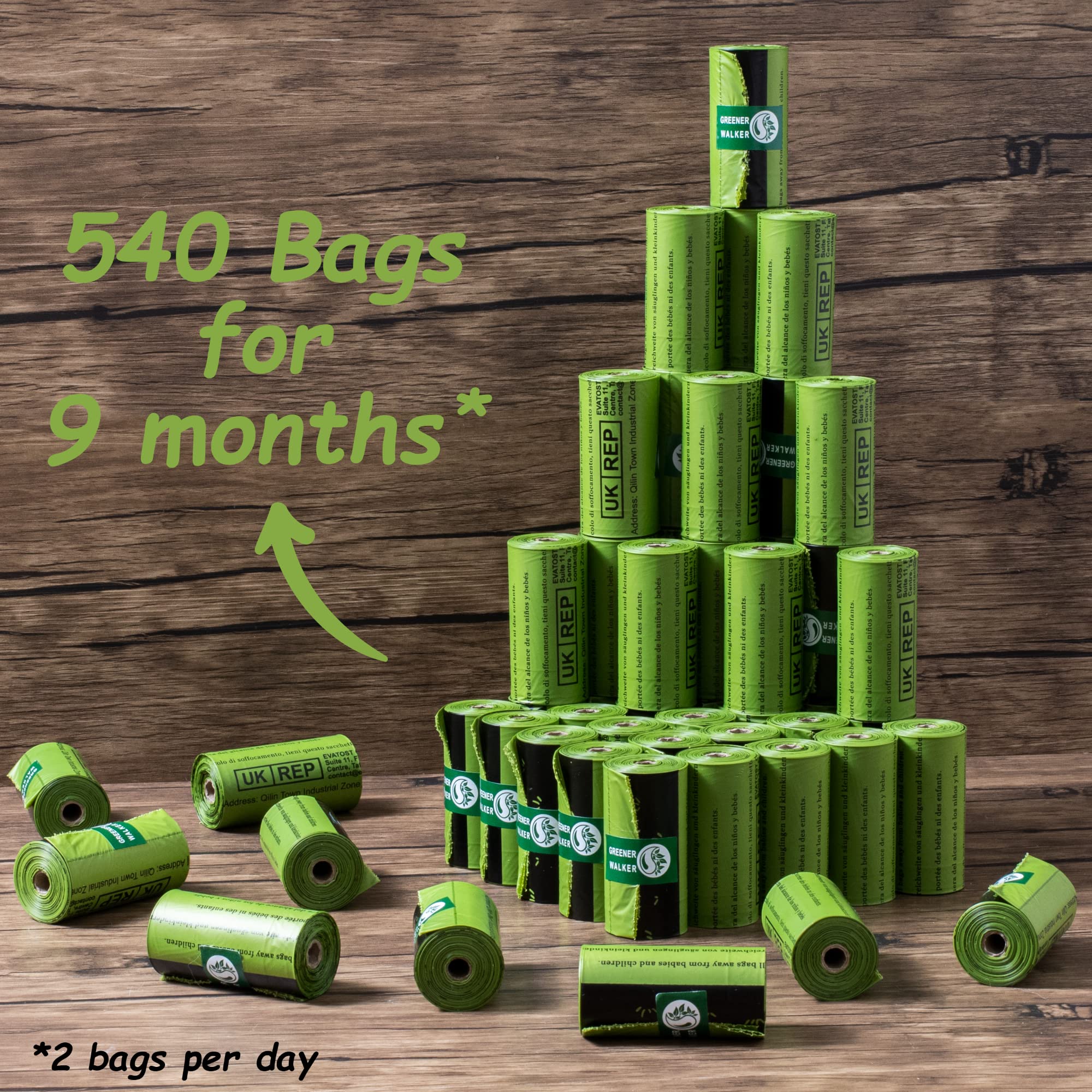 GREENER WALKER Poop Bags for Dogs - 540 Extra Thick, Leak Proof Green Waste Bags, Eco-Friendly, Strong & Durable