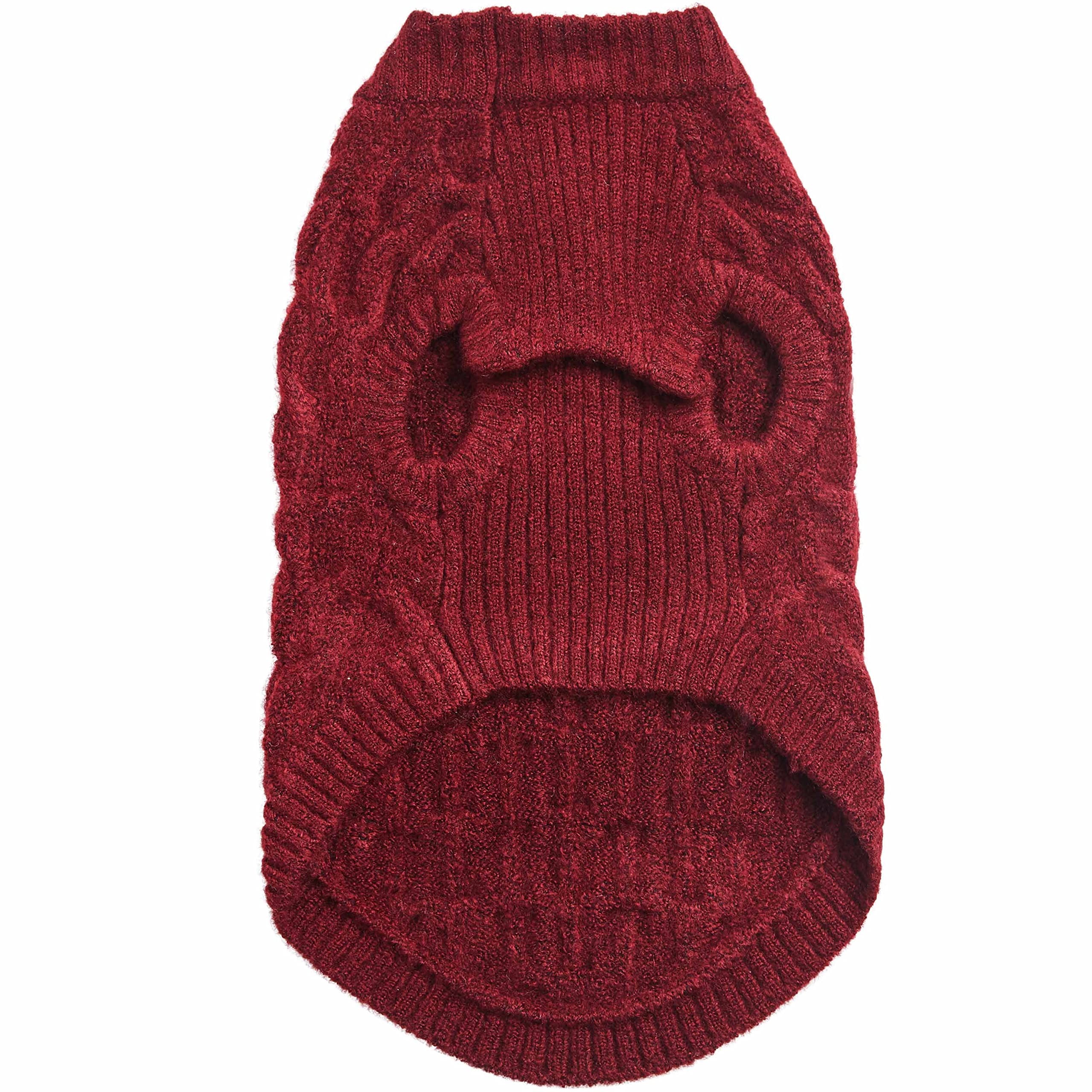 Blueberry Pet Classic Fuzzy Textured Knit Pullover Crew-Neck Dog Sweater In Burgundy Red, Back Length 22', Pack Of 1 Clothes For Dogs