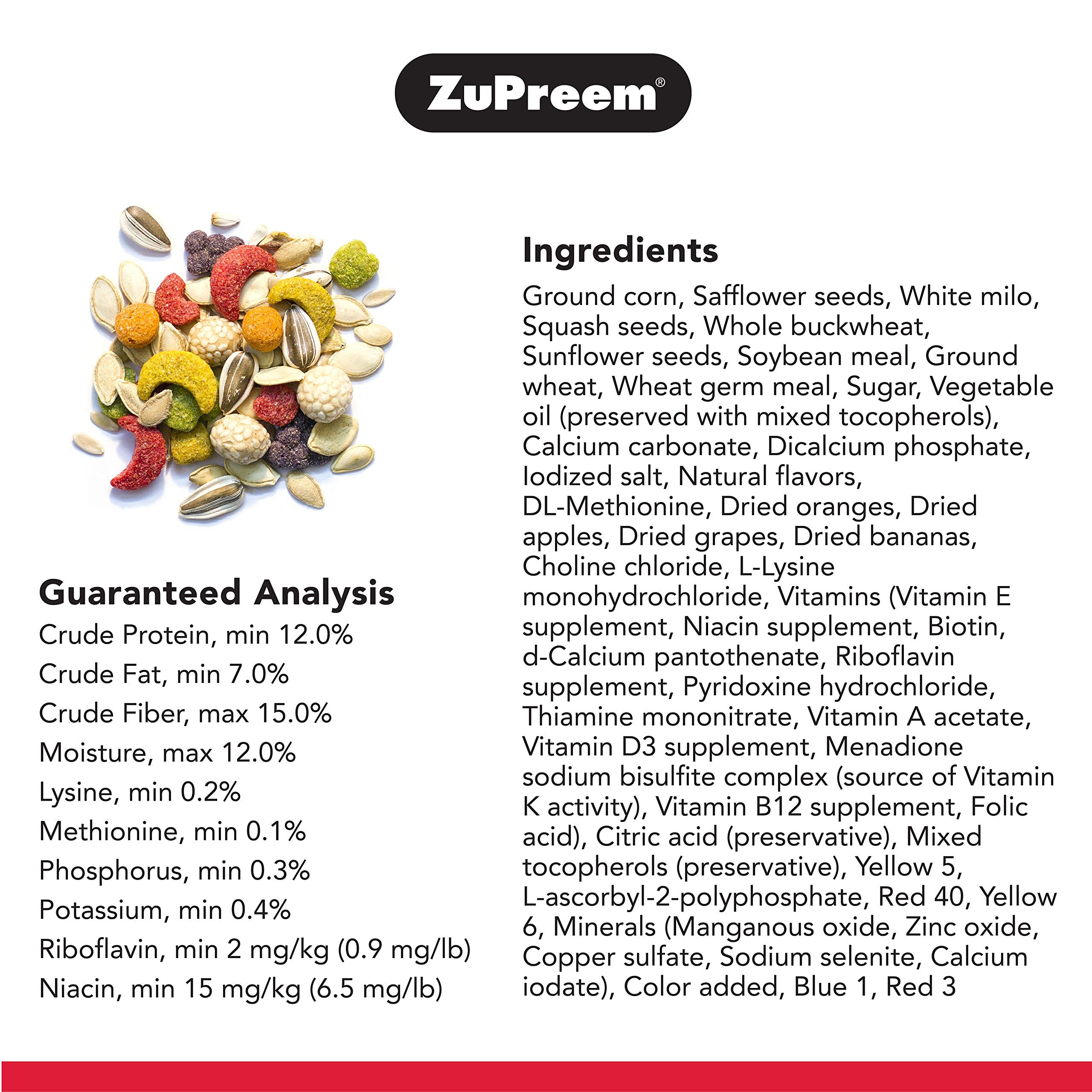 ZuPreem Sensible Seed Bird Food for Parrots and Conures, 2 lb bag (2-pack) - Premium Blend of Seeds and FruitBlend Pellets for C