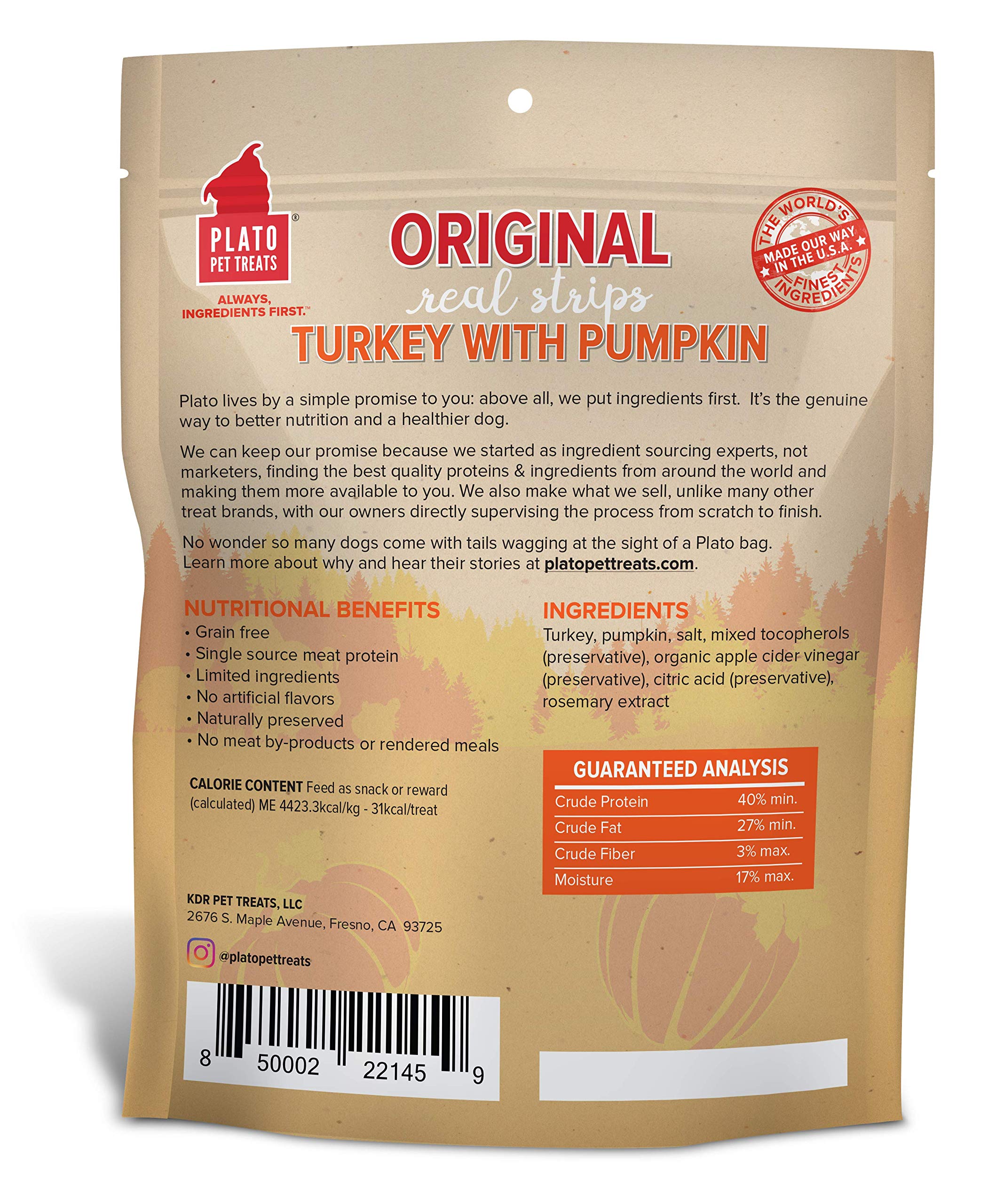 PLATO Original Real Strips Turkey & Pumpkin 18oz, Natural (1459)