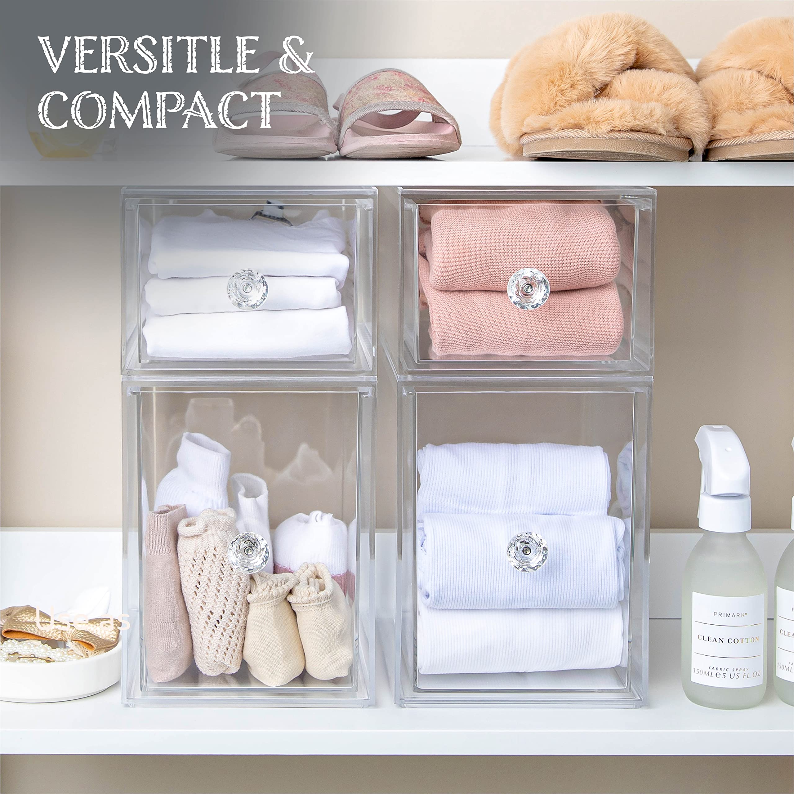 Clear Drawer Organizers - Acrylic, Durable, Stackable, Pull-Out Drawer Great For Medicine, Cosmetics, Makeup And Bathroom Organi